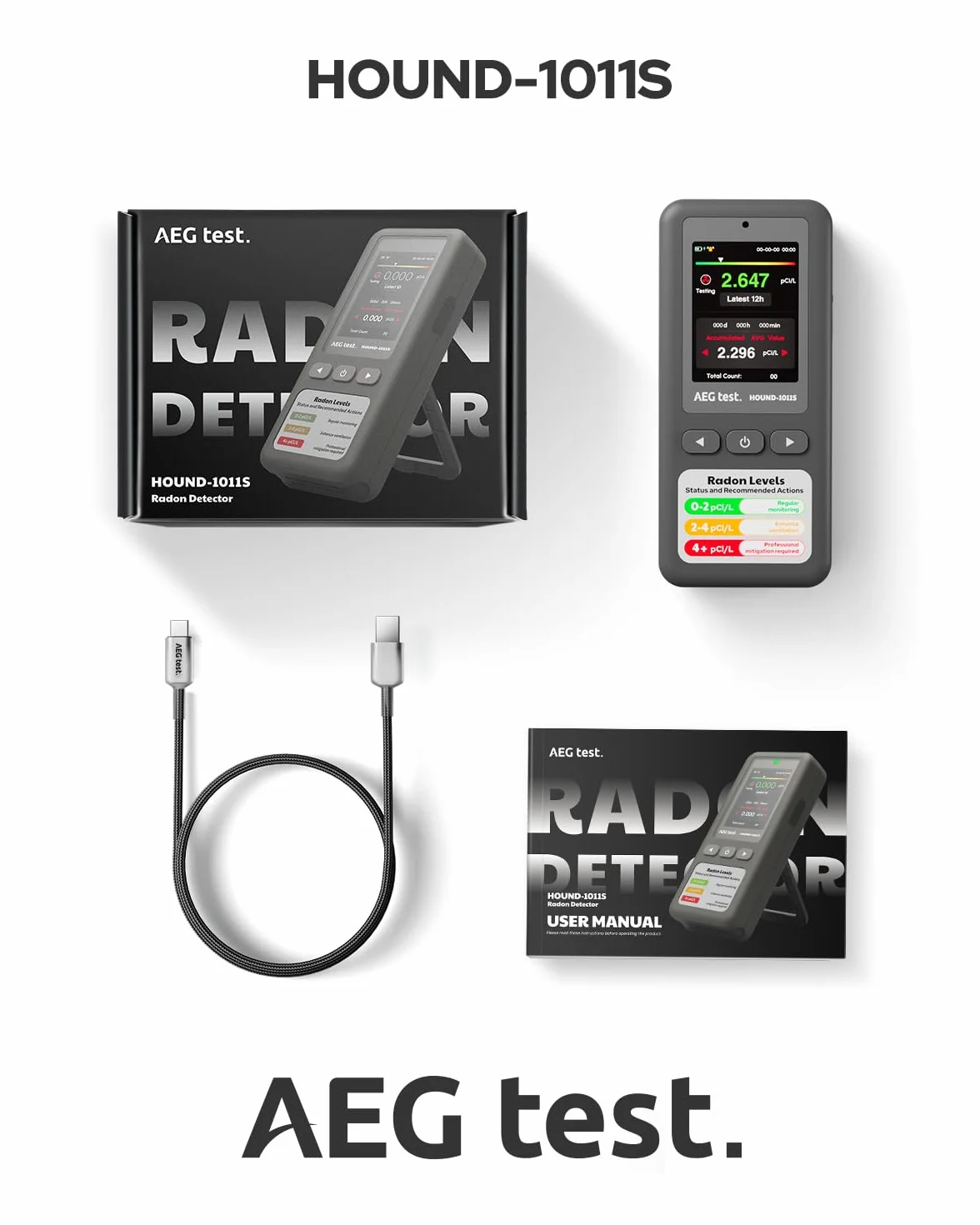 Detector de radón portátil HOUND-1011S, Sensor de Alta precisión para el hogar, Alarmas sonoras y visuales