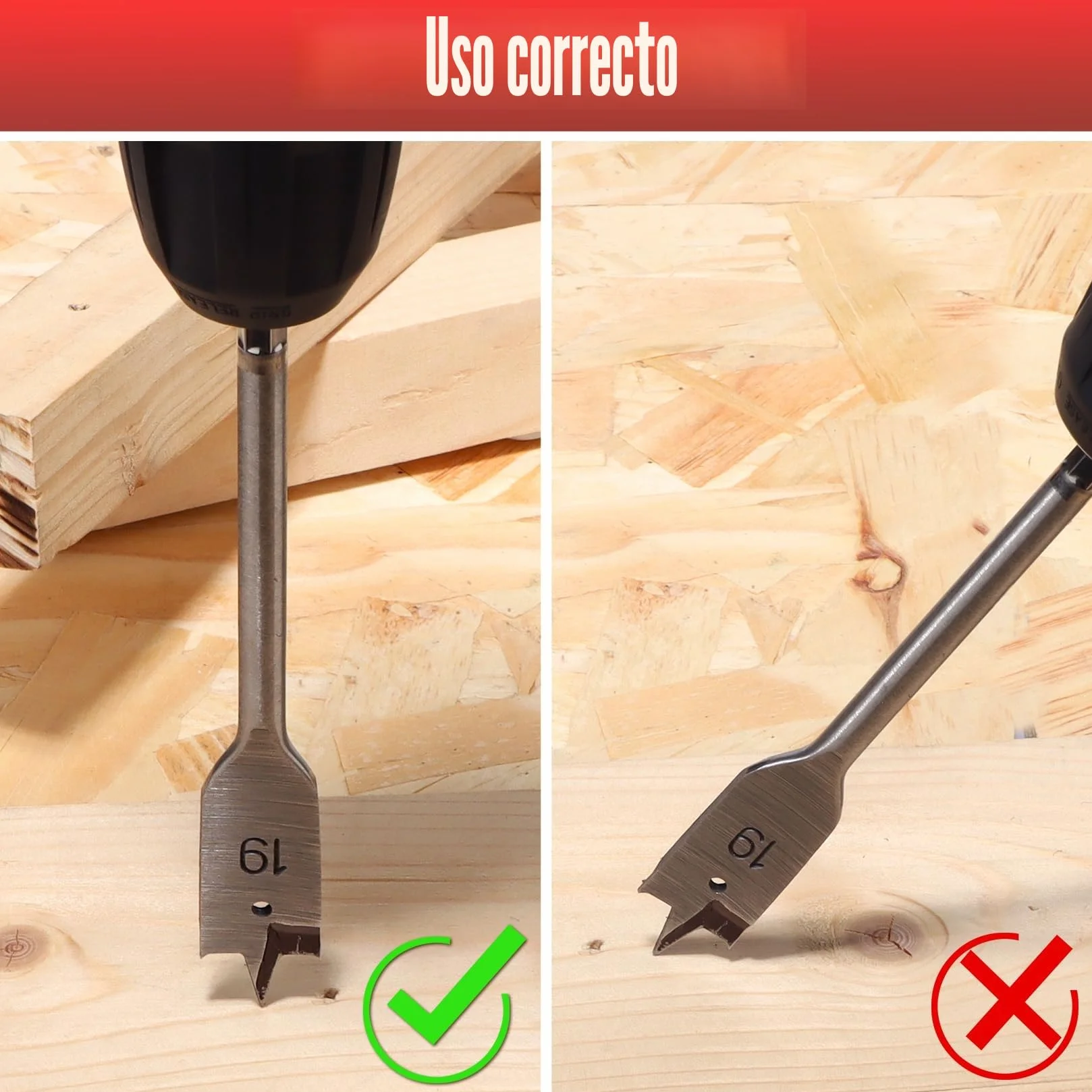 SHALL 8 piezas Juego de Brocas de Pala, vástago hexagonal de cambio rápido de 1/4 de pulgada, Ø 6-32 mm, broca plana para madera, con bolsa de almacenamiento