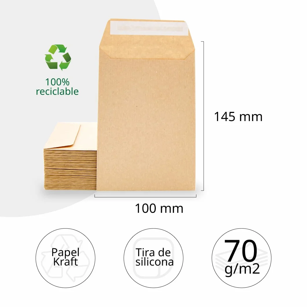 M-Office Sobres de papel kraft 100 x 145 mm para invitaciones o bolsas de regalo (100 unidades)