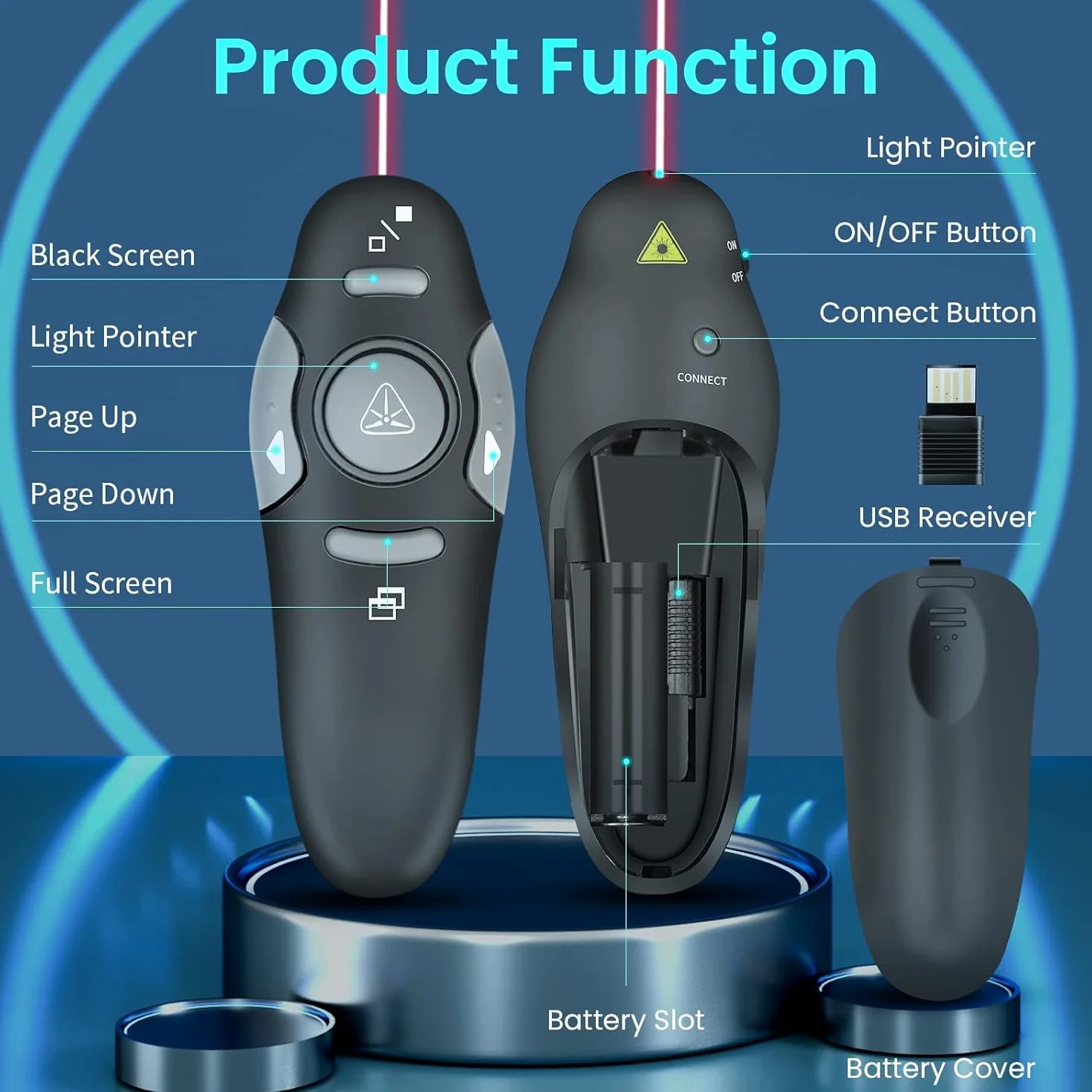 Klink Presentador Inalámbrico Puntero Láser con Mando Remoto Pasador de Diapositivas Compatible Windows Mac Linux