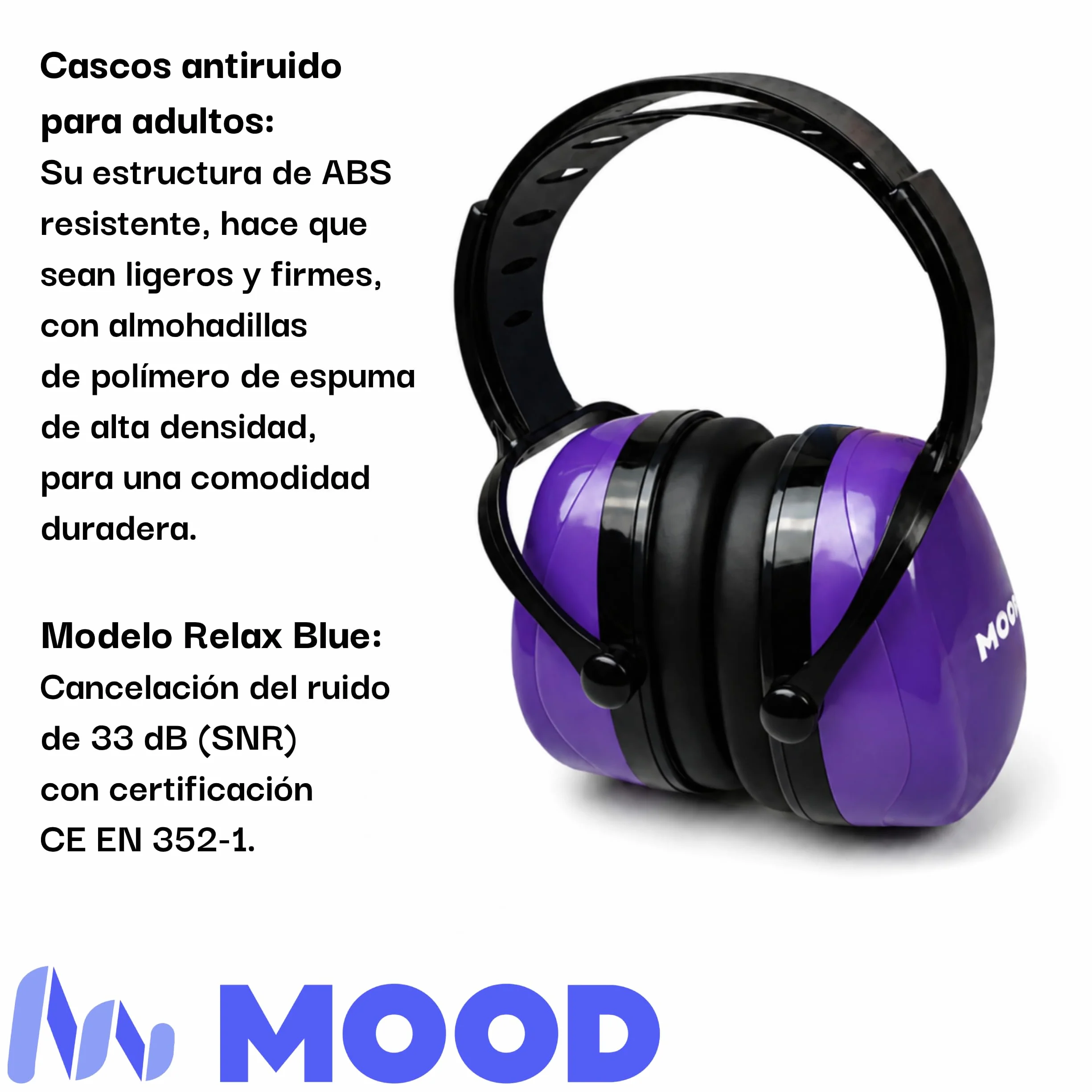 MOOD Cascos antiruido adultos 33 dB SNR Aislantes Ruido Estudiar Construcción Tiro Deportivo