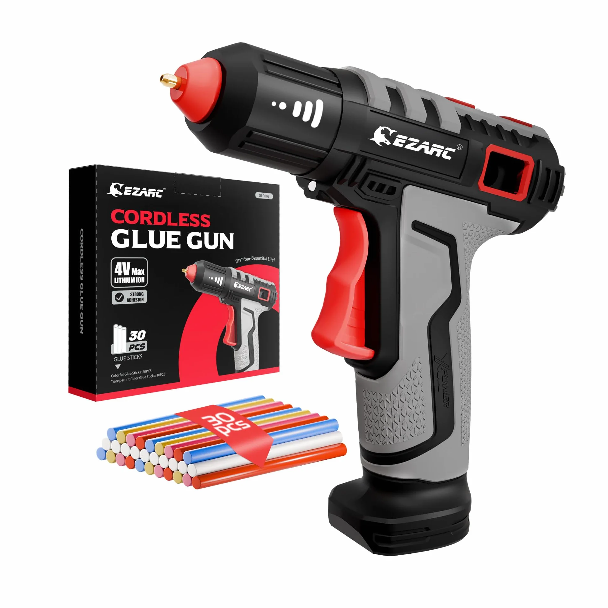 EZARC Pistola de pegamento térmico inalámbrica con 30 barras de pegamento mini, kit de pistola de pegamento mini con calentamiento rápido en 15 segundos, apagado automático inteligente, Gris