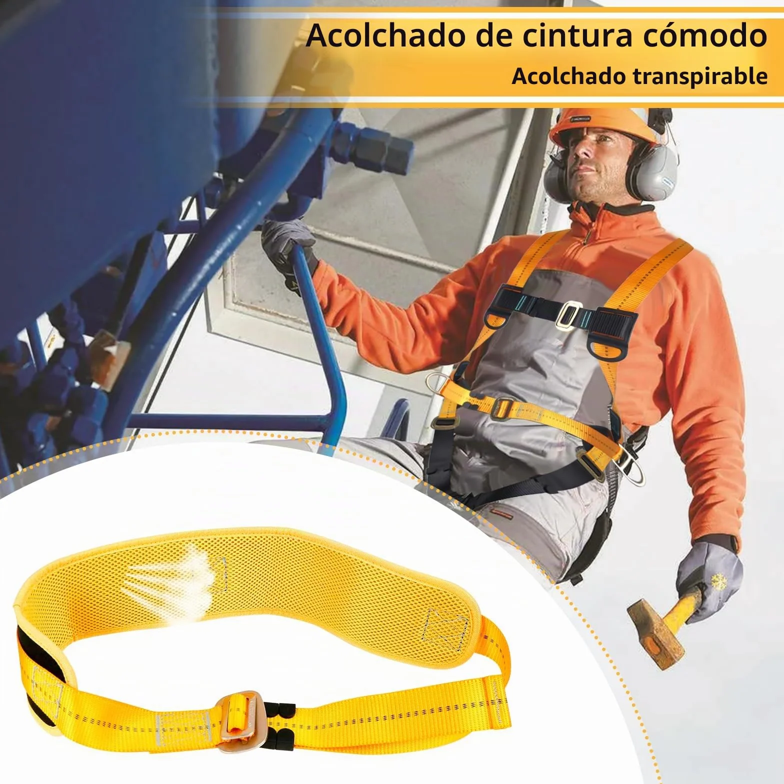 JAOGAUS Arnés de seguridad anticaídas doble cuerda ganchos ajustable 100 kg EN 361/354/355