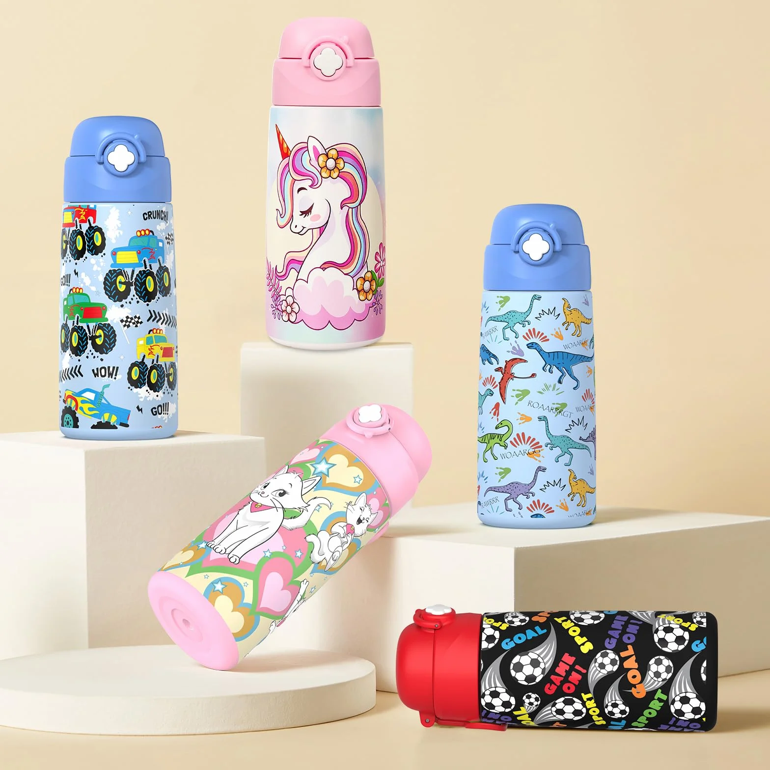 Botella De Agua Aislada Para Niños Con Pajita Desplegable,500 Ml,taza Infantil De Acero Inoxidable,a Prueba De Fugas-sin Bpa,para La Escuela,niñas（Princesa）