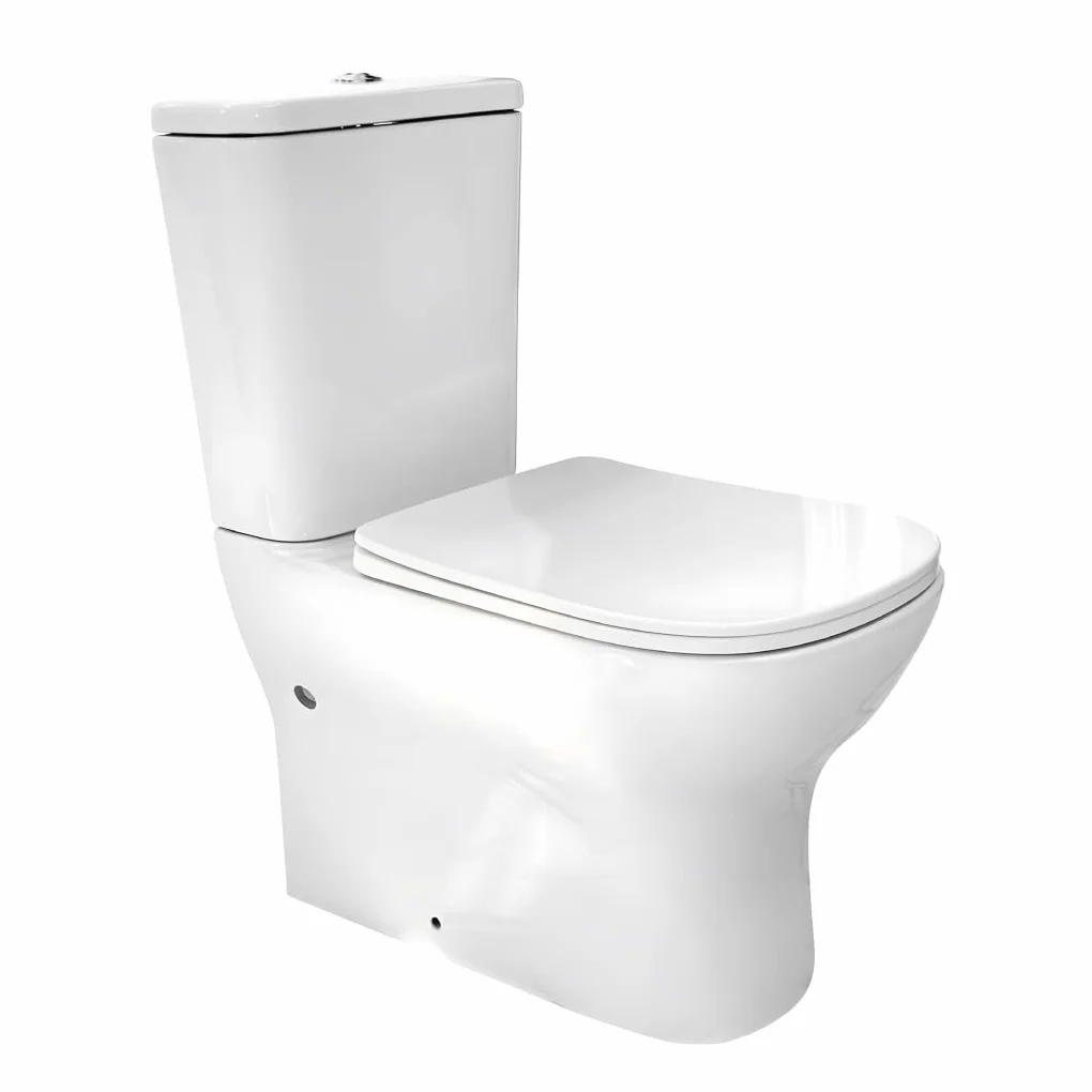 Inodoro Blanco, Wc Inodoro COMPLETO, Retrete para Hogar, Sistema RIMLESS ANTIBACTERIA, Tapa Dura Extrafina AMORTIGUADA, Salida Dual