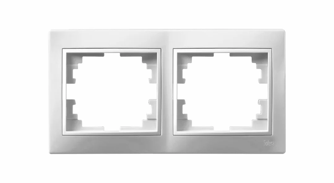 Marco de 2 elementos blanco, serie Europa, ideal para instalación eléctrica en espacios interiores y montaje de dispositivos eléctricos.