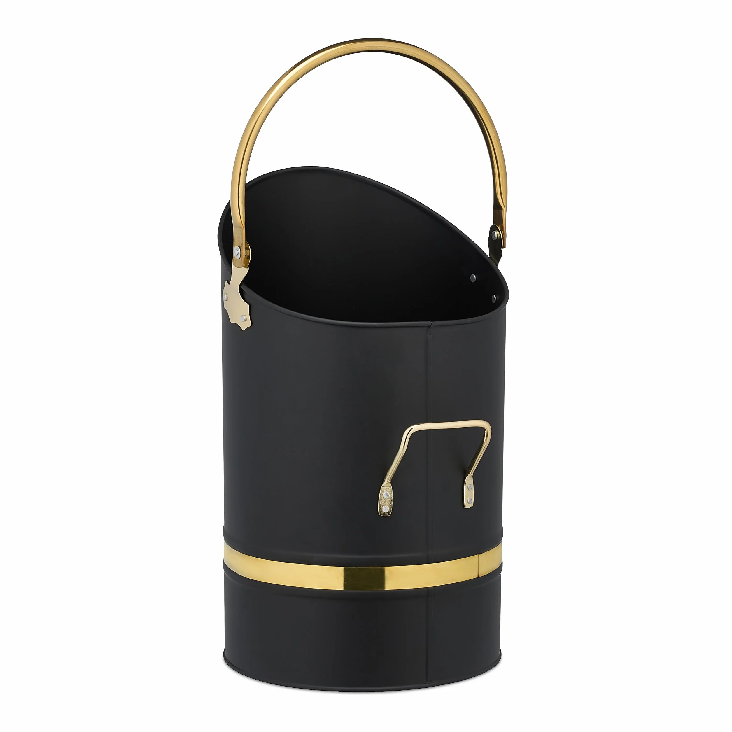 Relaxdays Cubo de Carbón 12 L, Hierro, Recipiente para Pellets con 2 Asas, Recogedor de Cenizas Chimenea, Metal, Negro