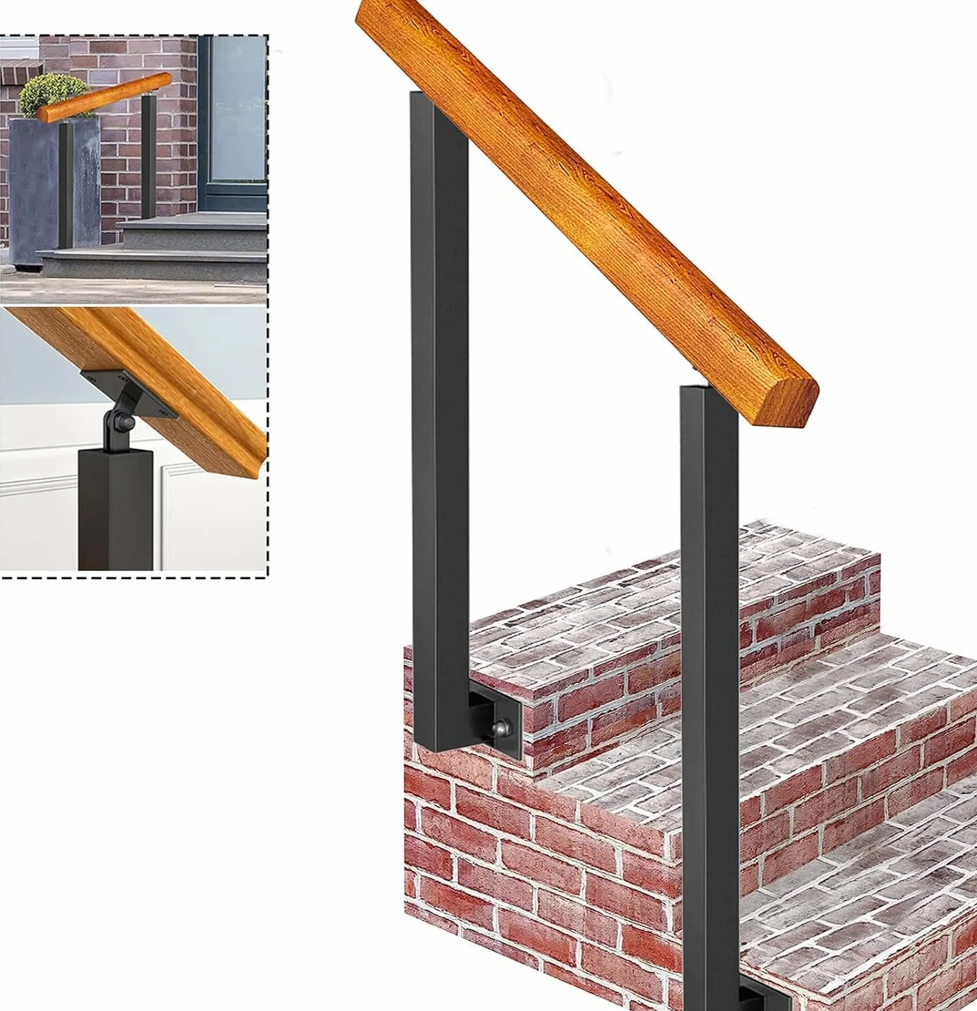 Woodenfor - Barandilla de escalera para exteriores, 1 3 peldaños con 2 piquetes de hierro forjado para escalones seguros (tamaño: 80 cm, color: 90 cm de altura)