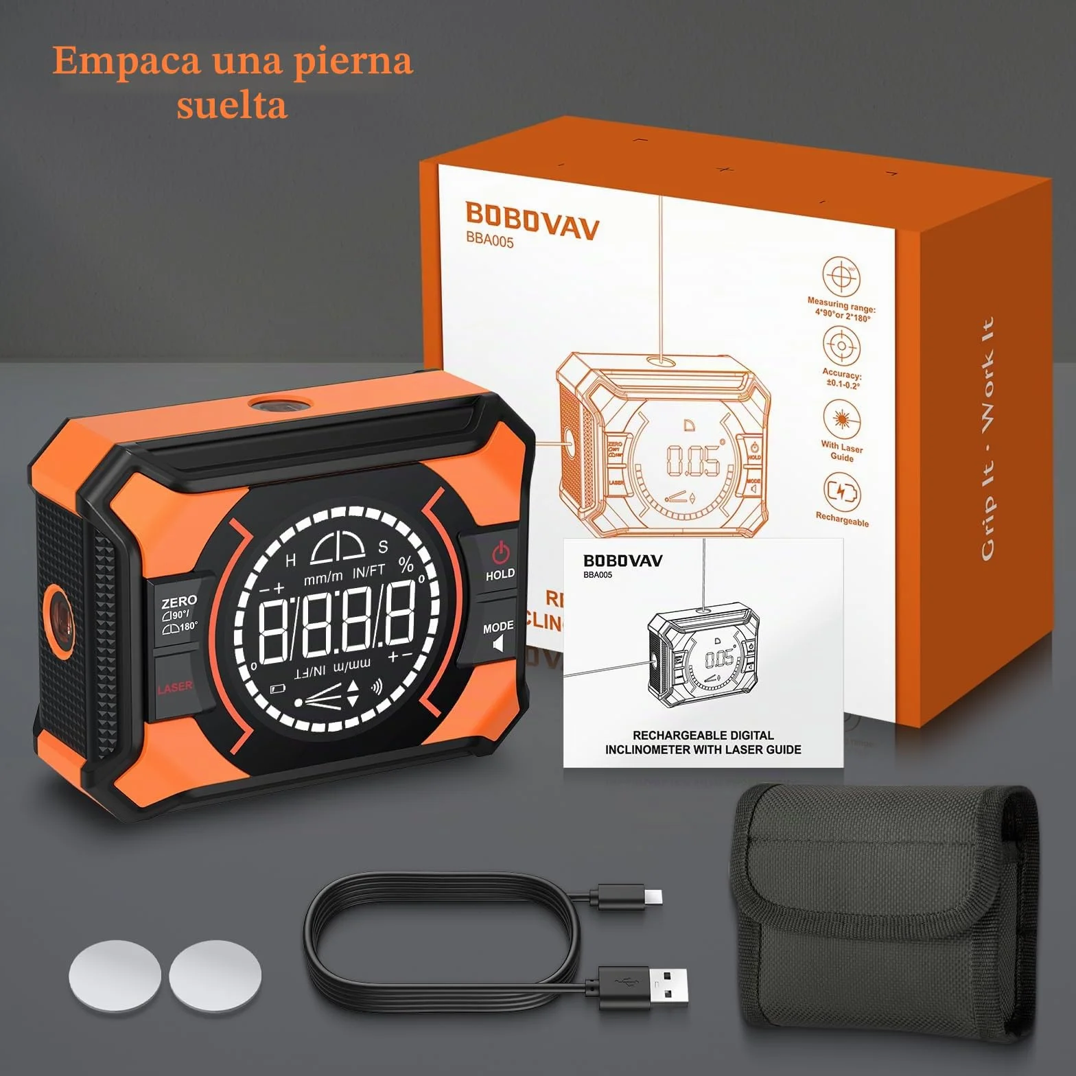 Inclinometro Digital con Laser Magnética Vertical, Horizontal, Impermeable IP54 Recargable 0-90°-180°, nivel de Burbuja de 10 m para Carpintería, Sierra Ingletadora, Marcos Colgantes