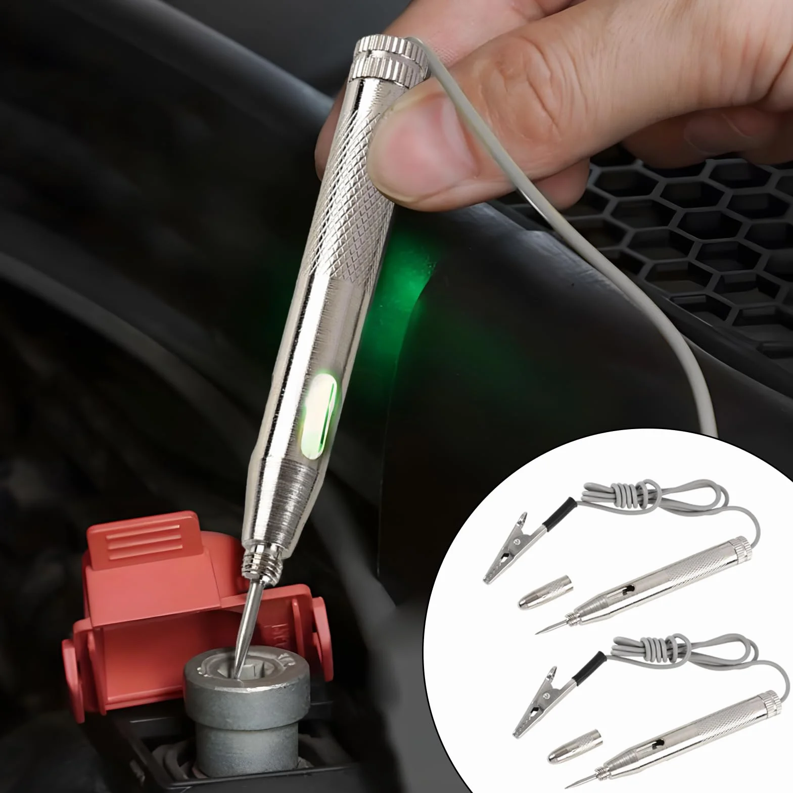 2 Piezas Comprobador de Corriente 6V/12V/24V, Comprobador de Fusibles Coche y Comprobador de Relé Coche con Pinza Cocodrilo, Sonda de Acero Afilada y Luz de Prueba para Circuitos de Bajo Voltaje