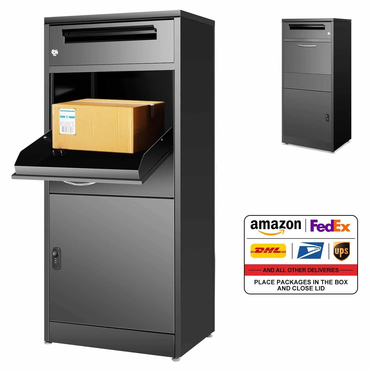 Buzón para exteriores, caja grande para paquetes con cerradura de combinación, buzón de acero inoxidable con función impermeable y antirrobo (50 x 36,5 x 114 cm)