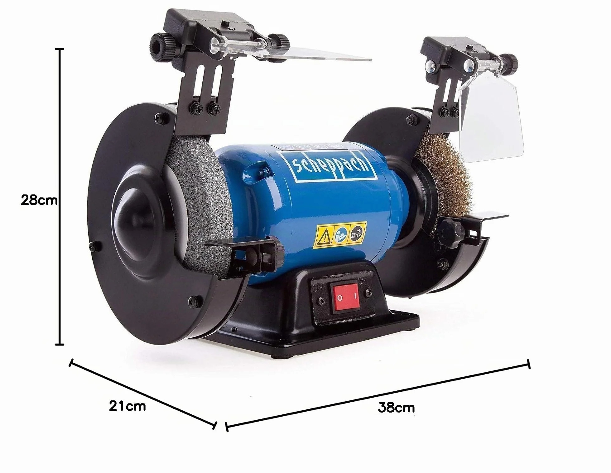 SCHEPPACH - SM150LB - Esmeriladora de Banco Doble Mixta - Muelas K36 y K60 - Ideal para Soldadura y Pulido - Con Luces de Trabajo LED