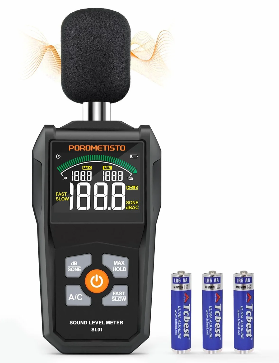 Sonómetro SL01 Medidor de Decibelios Profesional 30-130dB ±1.5dB Pantalla LCD Retroiluminación Ponderación A/C