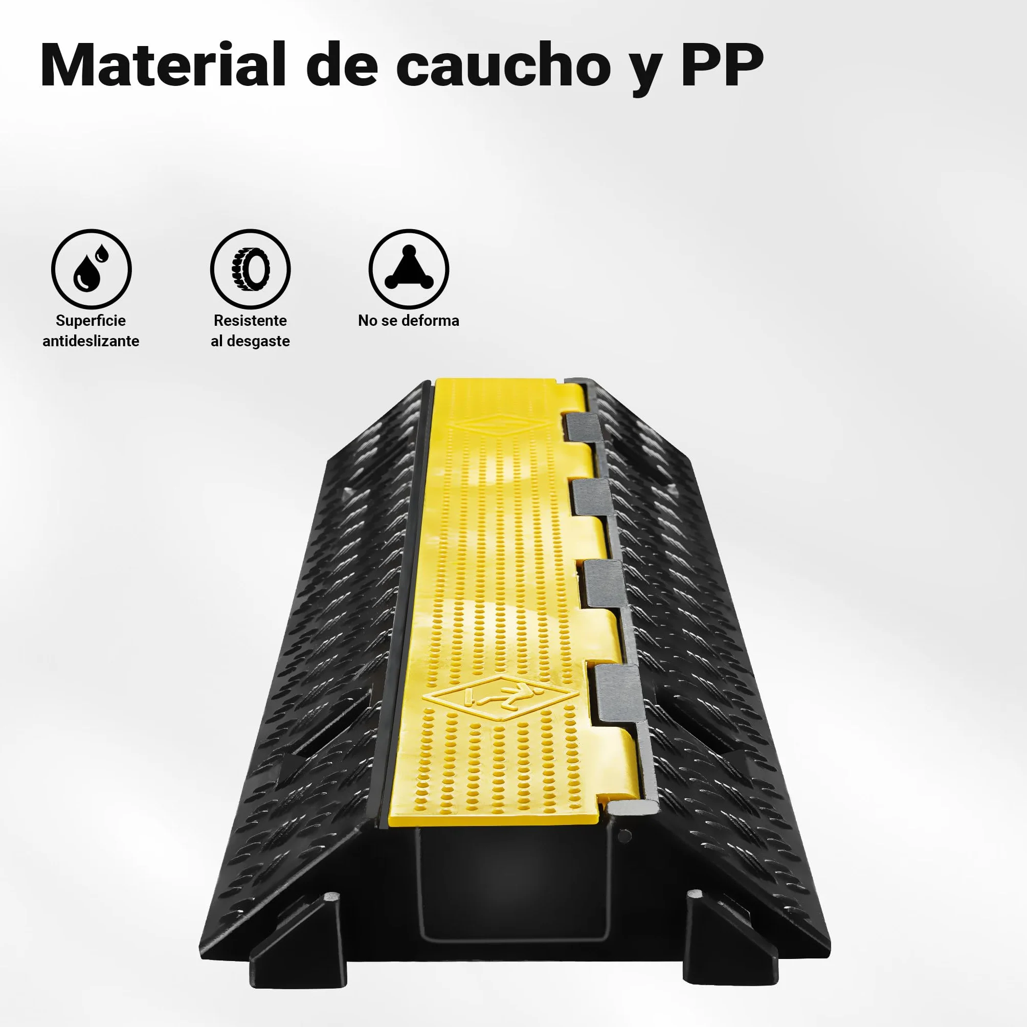 Rampa para Cables 98 x 26 x 6.5 cm, Canal Pasacables 15 t, Protección Vehículos 30 km/h, PP y Goma