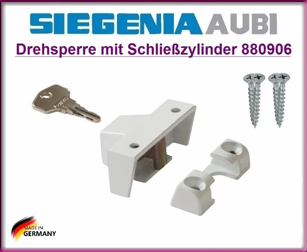 SIEGENIA 880906 deriva Ranura para con cilindro de cierre, cierre, seguridad Ventana. Top Calidad cierre de seguridad para la protección de niños para abrir la ventana. con 4 Tornillos.