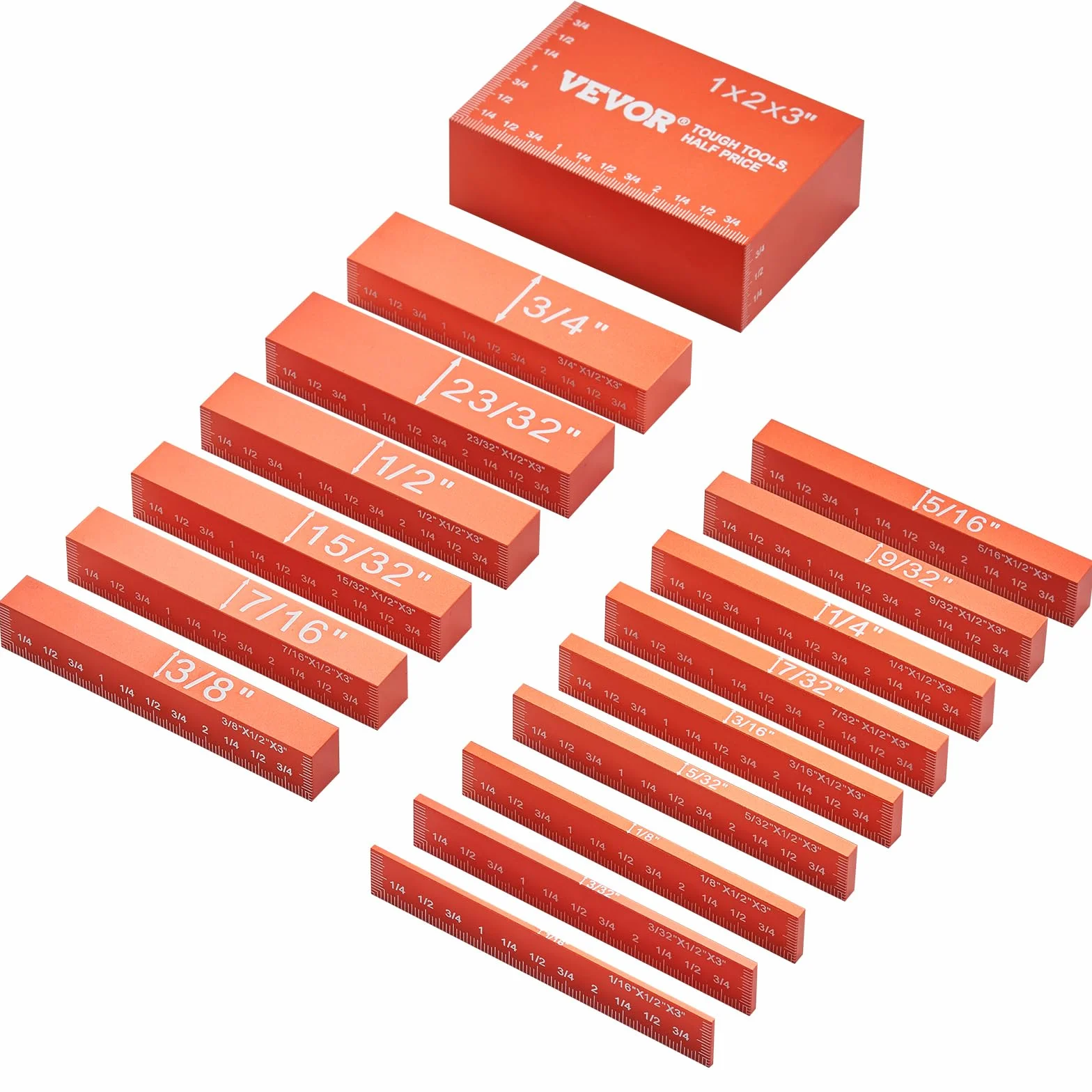 VEVOR Bloques de configuración de herramientas para carpintería juego de bloques medidores de altura de precisión de 16 piezas con marcas de tamaño claramente grabadas con láser con estuche