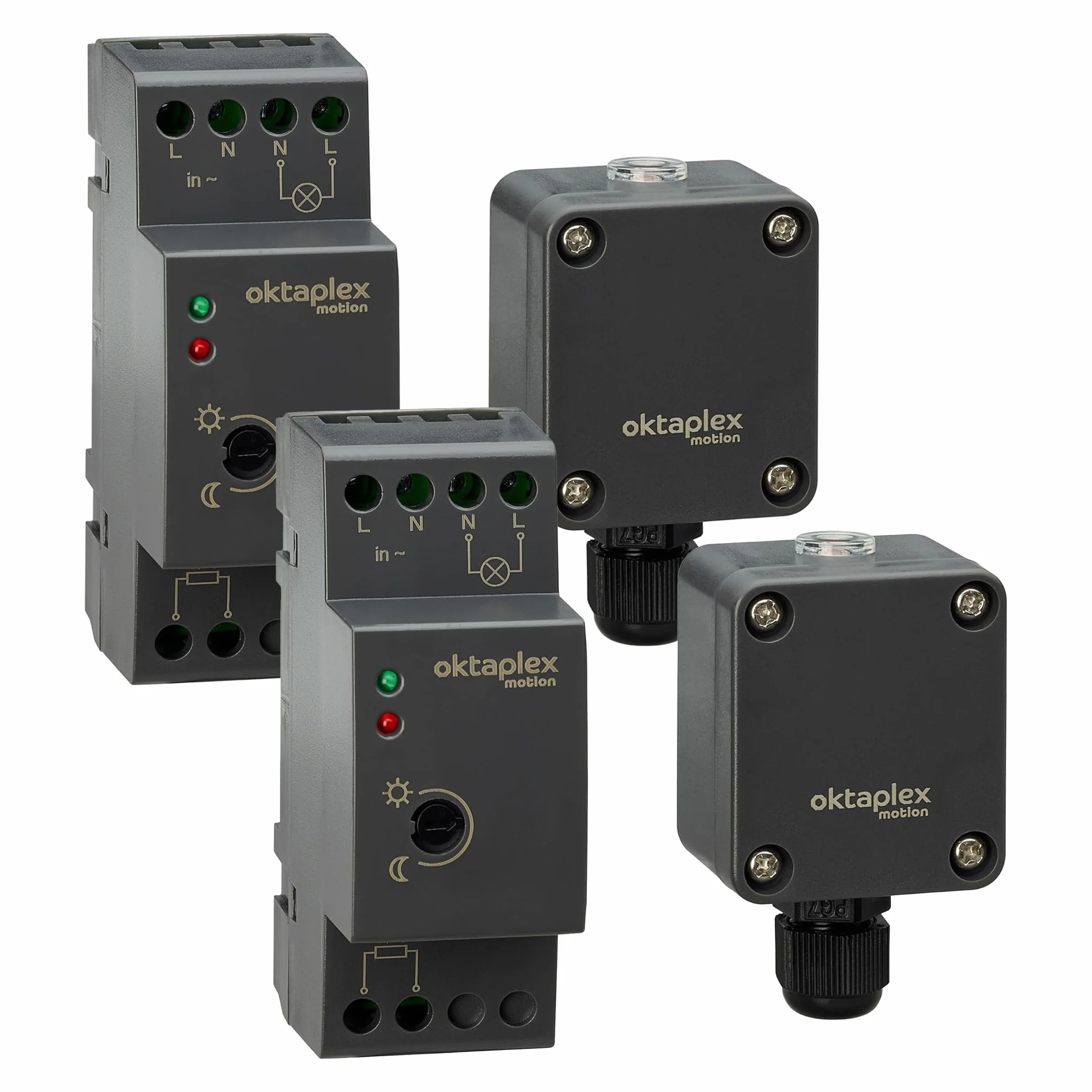 Oktaplex Set de 2 EDI Interruptor crepuscular riel Sombrero 35mm 230V Externo Sensor crepuscular IP65 Exterior Antracita