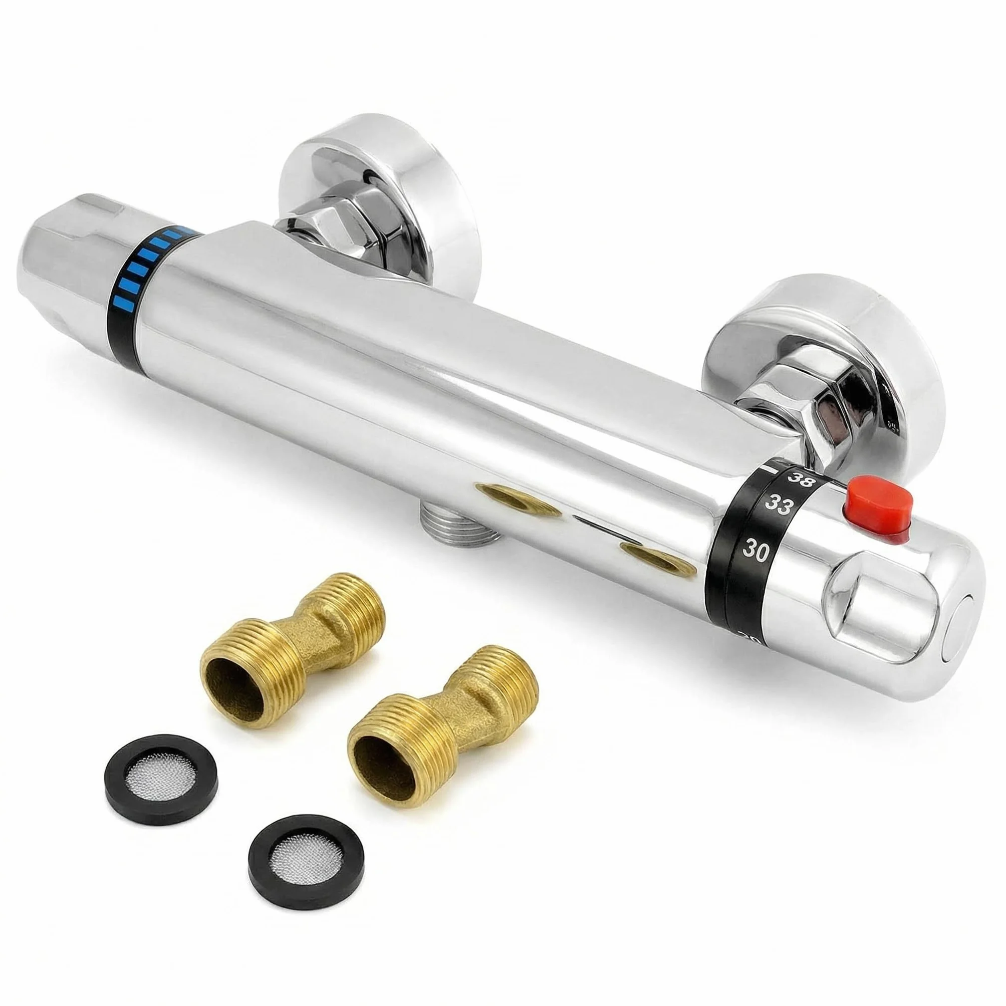 QWORK grifo ducha termostatico, salida de válvula G1/2 ", izquierda caliente derecha fría, mezclador de ducha de latón, control de temperatura constante para baño