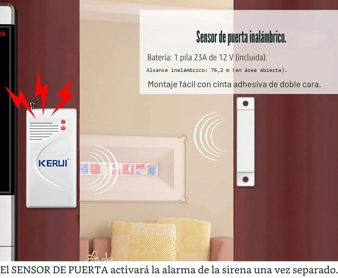 KERUI Alarmas para Casa,125dB Ring Alarm Kits de Seguridad con 1 Sirena, 2 Sensor Puerta,2 Mandos A Distancia,1 Sensores de Movimiento, Alarma Sin Cuotas Trabajo con Garaje, Casa