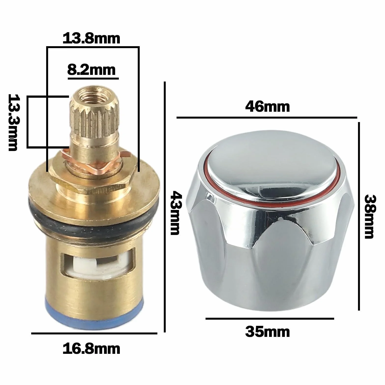 Kit de grifo caliente y frío, cabezales de conversión cromados, reemplazo de 1/2 para fregadero de lavabo