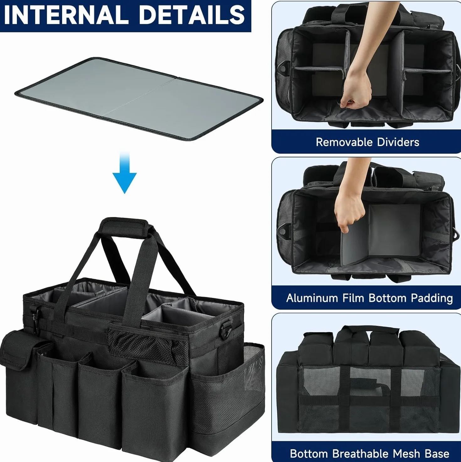 Bolsa de limpieza XL, organizador de suministros de limpieza extra grande con asa para amas de casa, color negro