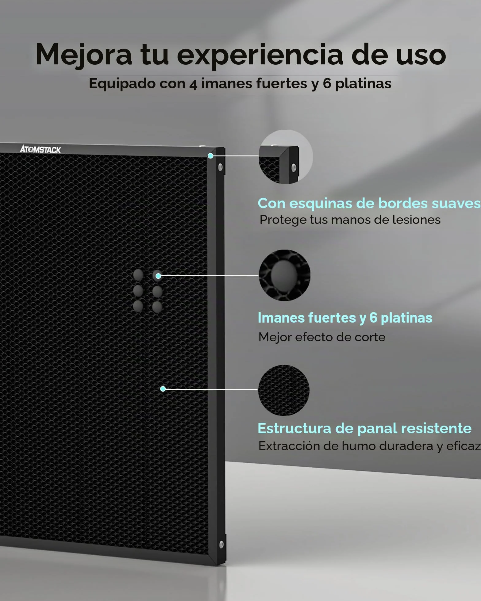 ATOMSTACK F2N Mesa de Panal Abej Cama Láser Panal 350 * 350 mm Para Grabado Láser Con Bandeja Metálica Compatible Con Mayoría de Máquinas de Grabado Cama de Corte Para Una Rápida Disipación Del Calor