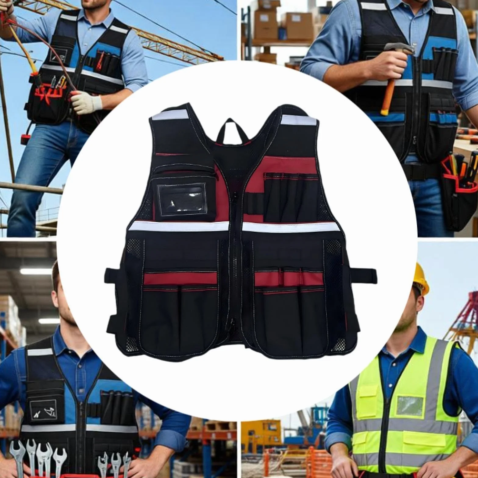 Chaleco de Trabajo para Electricista con Múltiples Bolsillos Bolsa Organizadora de Herramientas Diseño Multifuncional Material de Tela Oxford Resisten