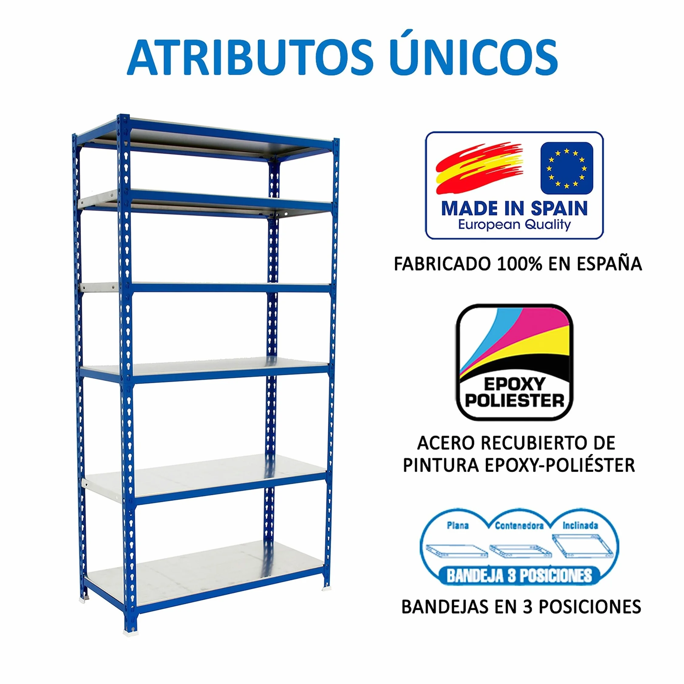 Simon Rack Estanterias Metalicas, 2500x900x400 mm, 6 Baldas de Metal, 180 kg de Punto Flexión, Estanterias Almacenaje, Azul/Galva - Simonclick