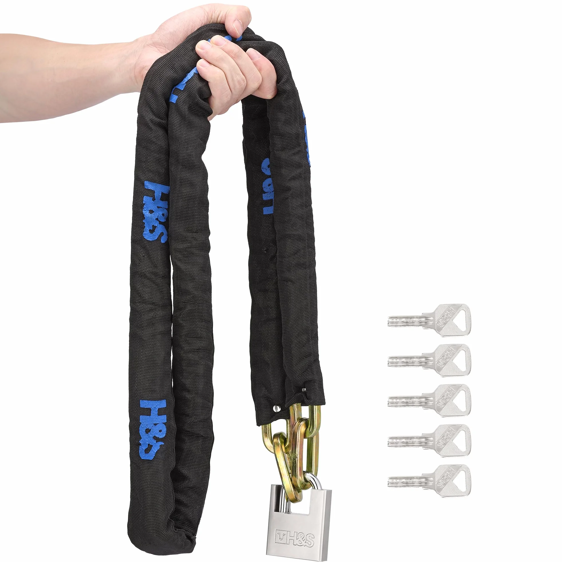 H&S Candado resistente para motocicleta con candado | 10 mm x 2 m | Candado para motocicleta y scooter con cadena de seguridad | Candado de bicicleta de 2 m de alta seguridad | Cadena fuerte y candado