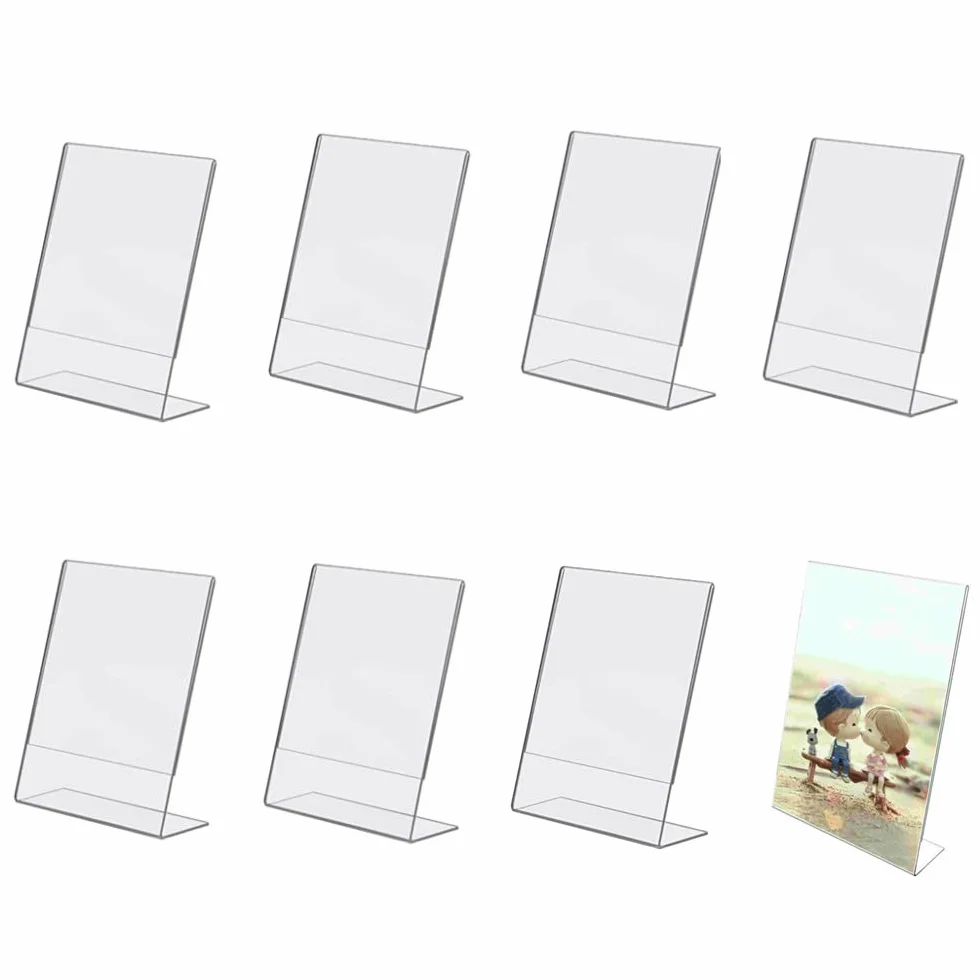Soporte para carteles de acrílico inclinado, 8 unidades marco de anuncios de retrato, marco de fotos transparente 10x15cm