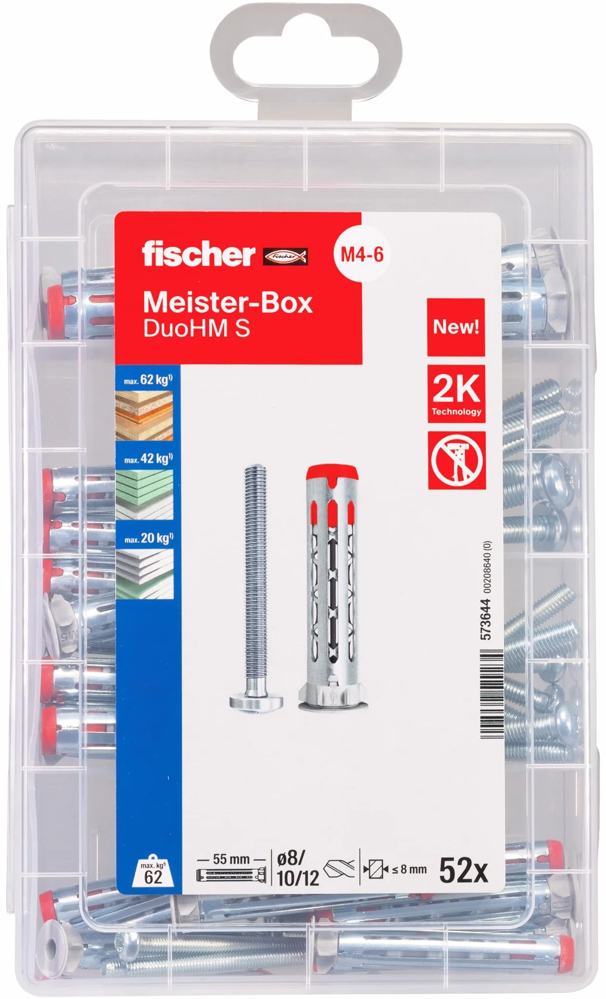 fischer Meisterbox DuoHM | Maletin de Taco Metálico para Paneles Huecos con Tornillo TX 4x55, 5x55, 6x55 | Anclaje de Alta Carga Compatible con Placas de Yeso PLADUR®, Yeso, Contrachapado (52 uds)