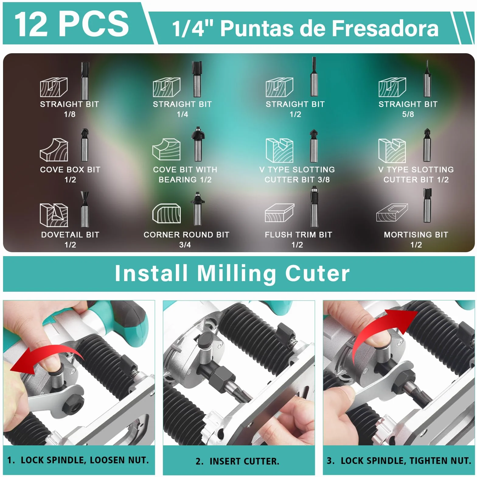 Fresadora Para Madera 1800 W,10000-28000 RPM, STANEW,Rebajadora Eléctrica con Juego de 12 fresas,7 Velocidades,3 Alicates de 6,8,12 mm,Ajuste de la Profundidad de Fresado, Bolsa de Lona