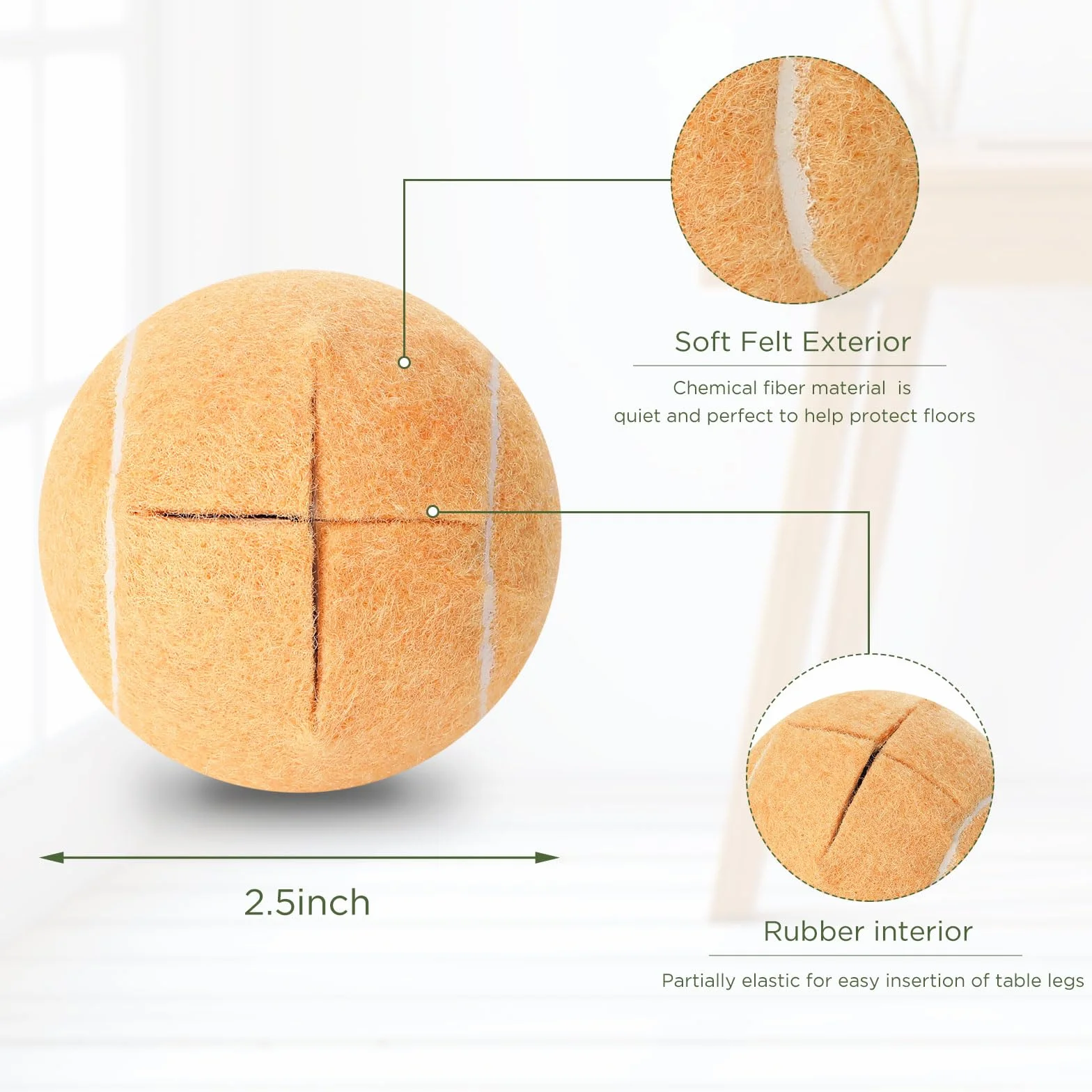 24 pelotas de tenis precortadas para patas de muebles y sillas de protección de suelo, escritorios, pelotas de tenis para sillas, fundas de pie de larga duración (beige)