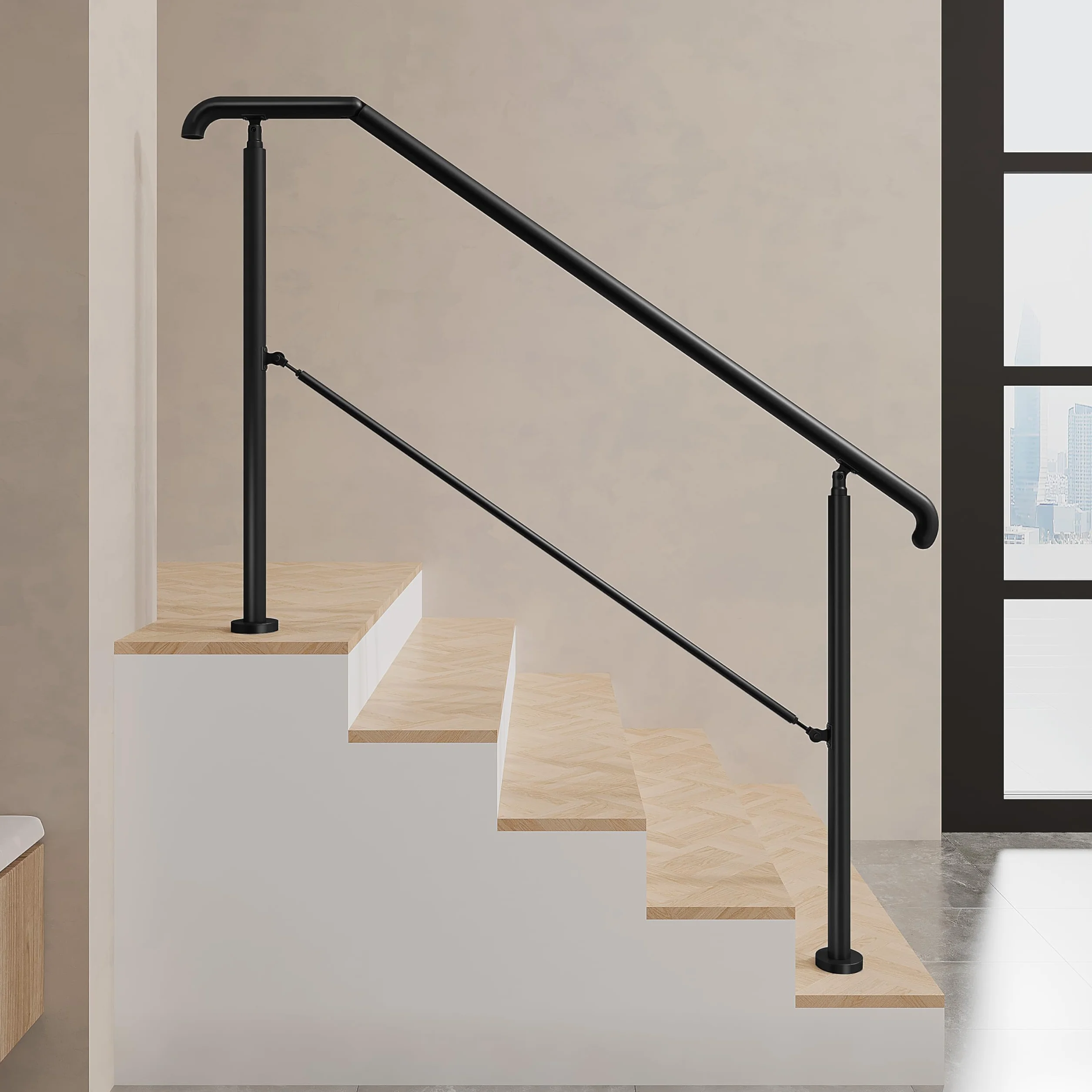 AICA Barandilla de escalera, Barandilla de entrada de acero inoxidable, ángulo de montaje ajustable, Barandilla para entradas, interior y exterior, Negro, 162x102 cm