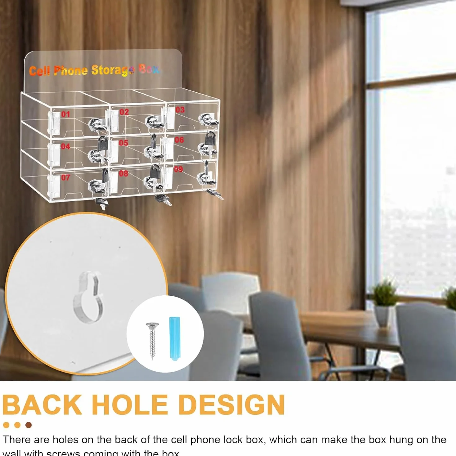 MXBAOHENG 9 Slot Caja de almacenamiento de acrílico para teléfono móvil montado en la pared con cerradura