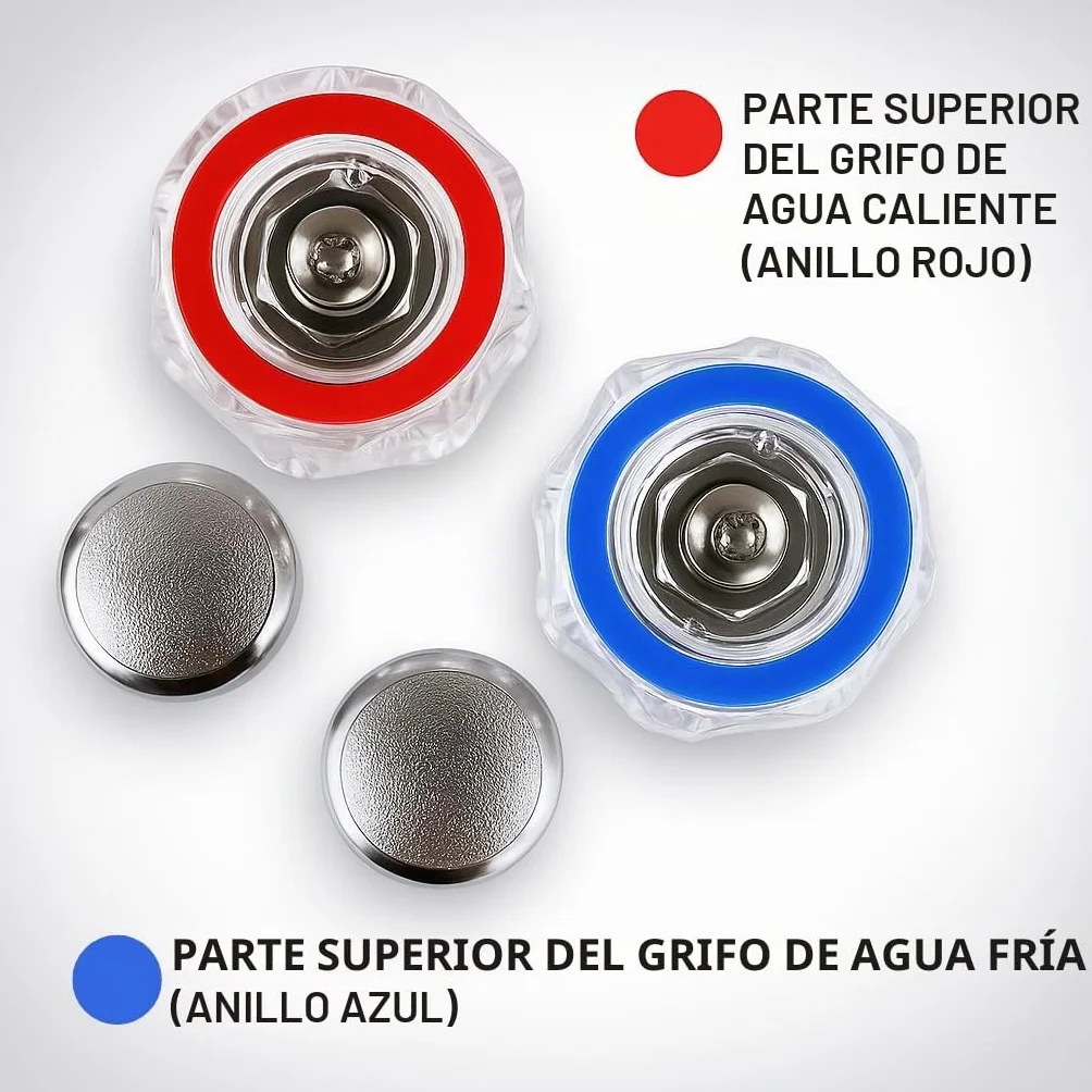 Repuesto estándar de grifo caliente y frío, cabezales superiores de, acrílico, metalizado, cromado, rojo y azul, sistema (se vende en pares)