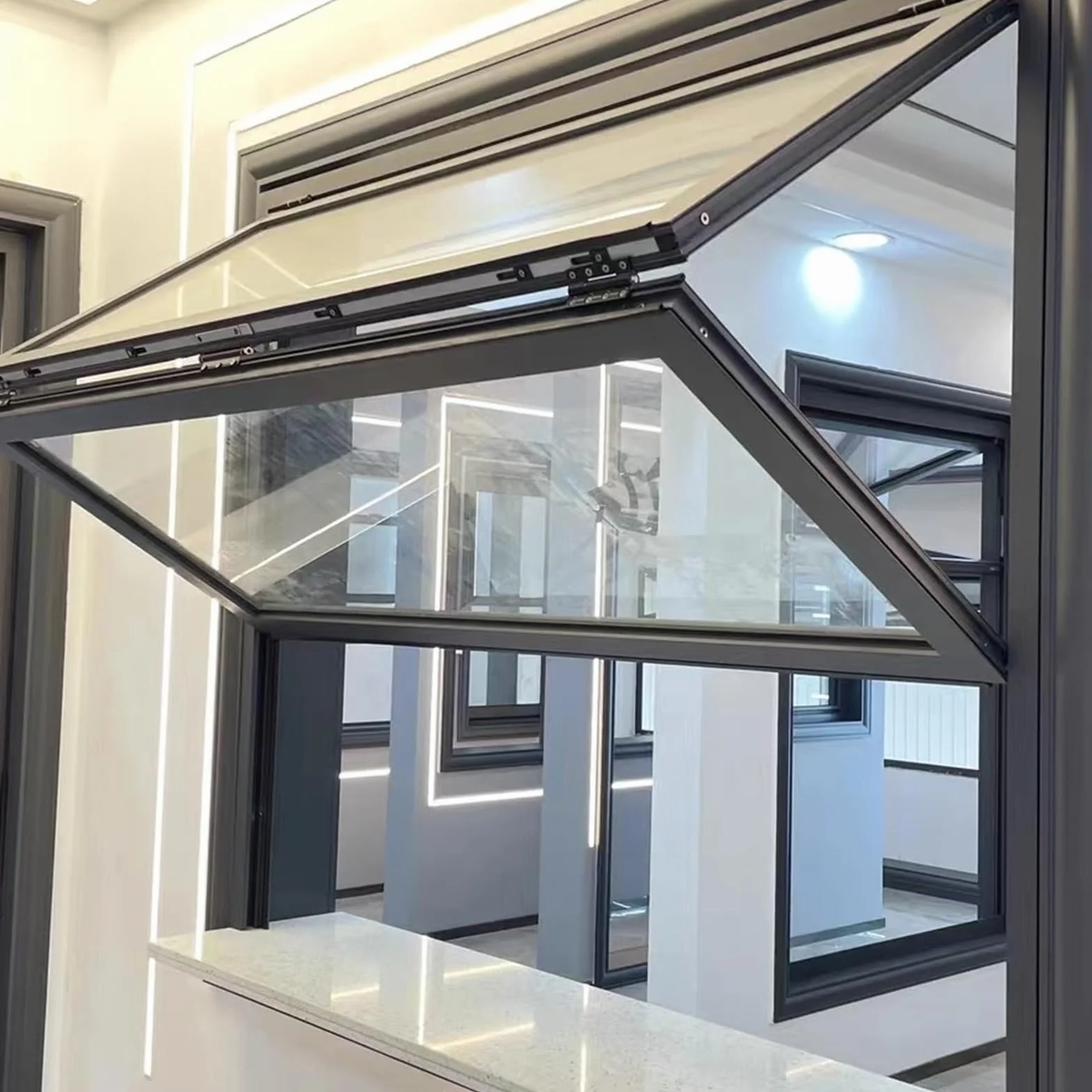 Ventana Plegable Interior de Doble Guillotina - Marco de Aleación de Aluminio, Vidrio Reforzado y Cerraduras. Personalizable para Casas Móviles y Uso Comercial.(WxH 44x40in/111.7x101.6cm)
