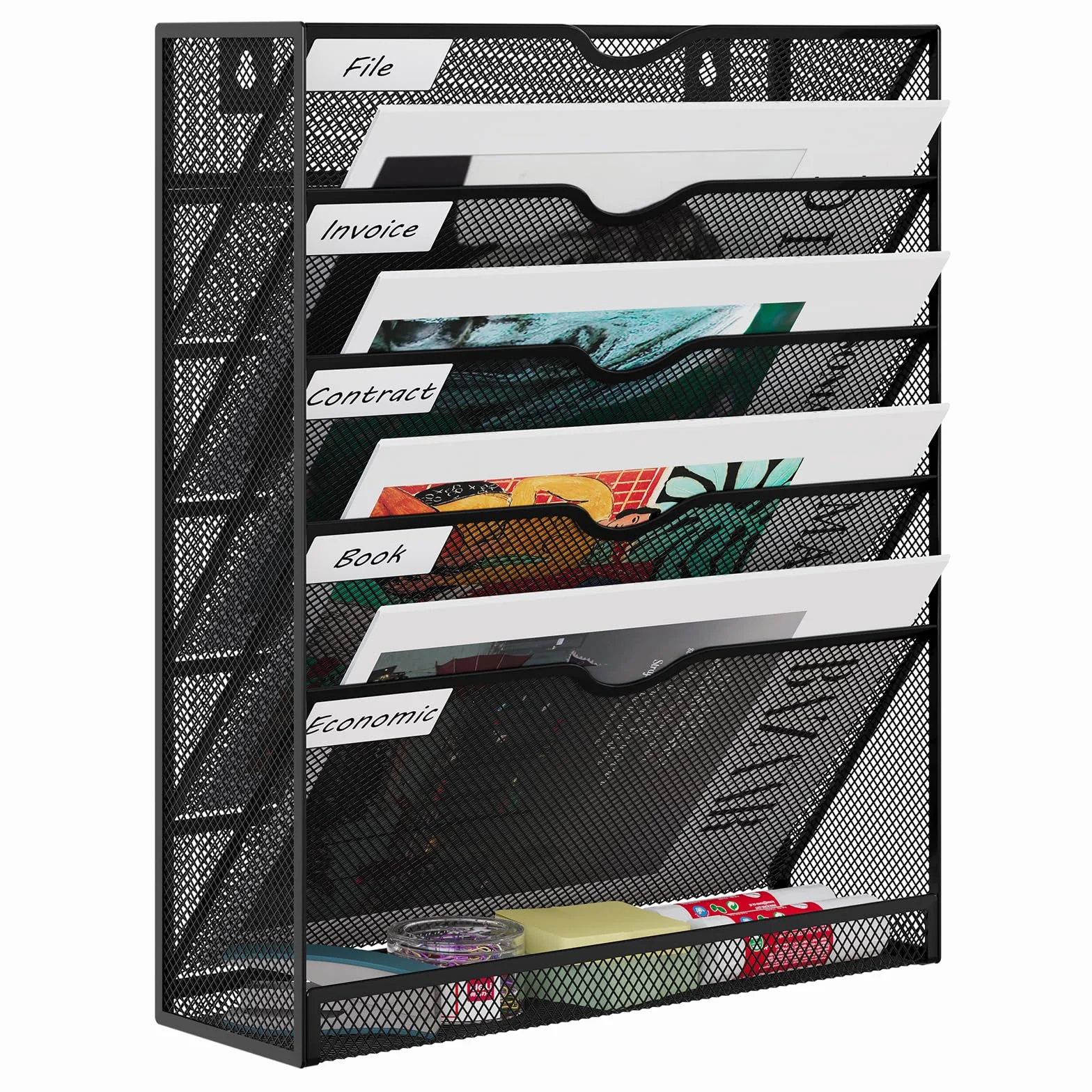 EasyPAG Metal A4 Soporte Documentos Pared Archivador Organizador Revistas Correo Almacenamiento Archivos Revistero Negro