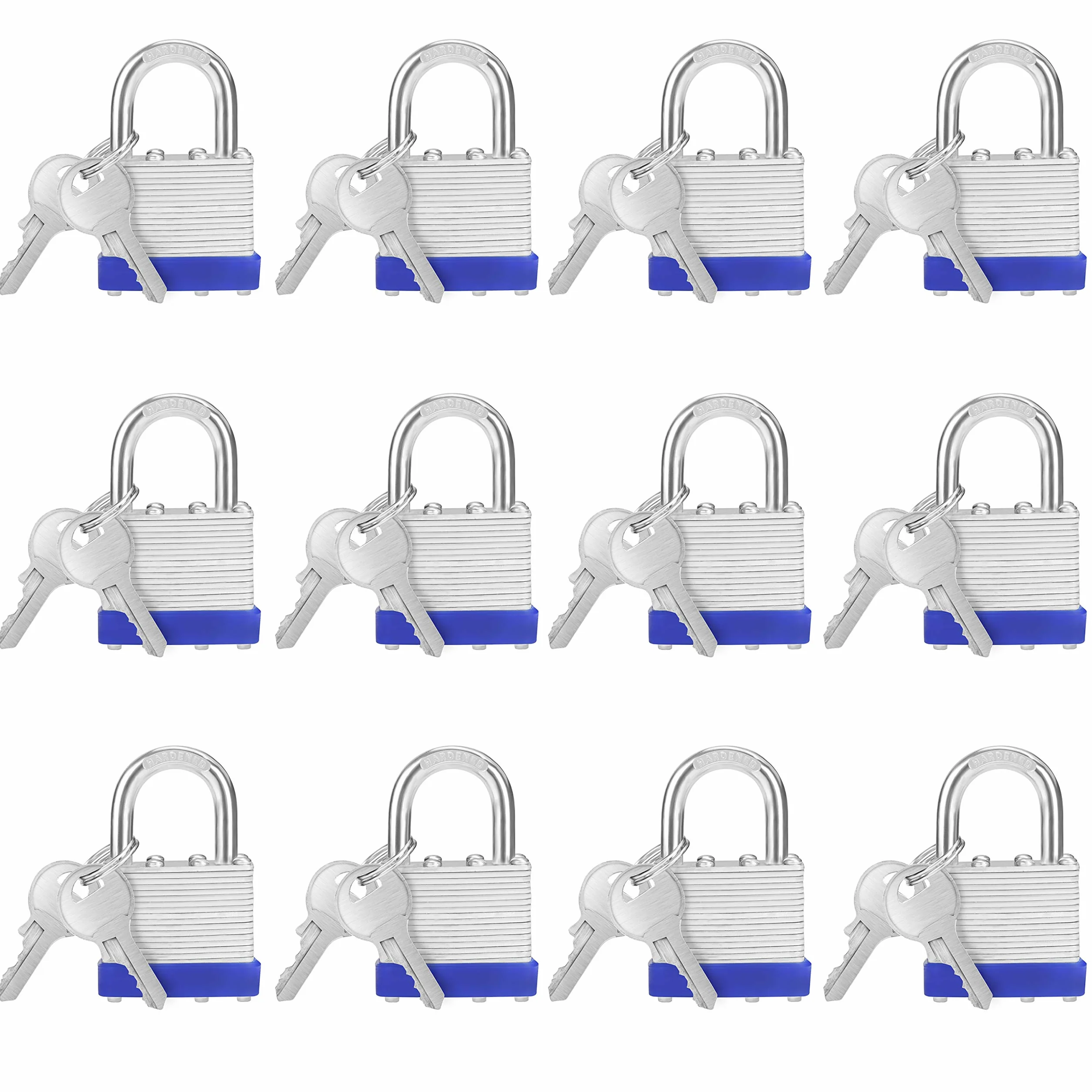 Belle Vous Candado Laminado Resistente de Acero con 2 Llaves (Pack de 12) Candado de Seguridad Grillete 6 mm – 6,4 x 4,2 x 2,4 cm - Candado Exterior/Interior para Almacenaje y Casillero