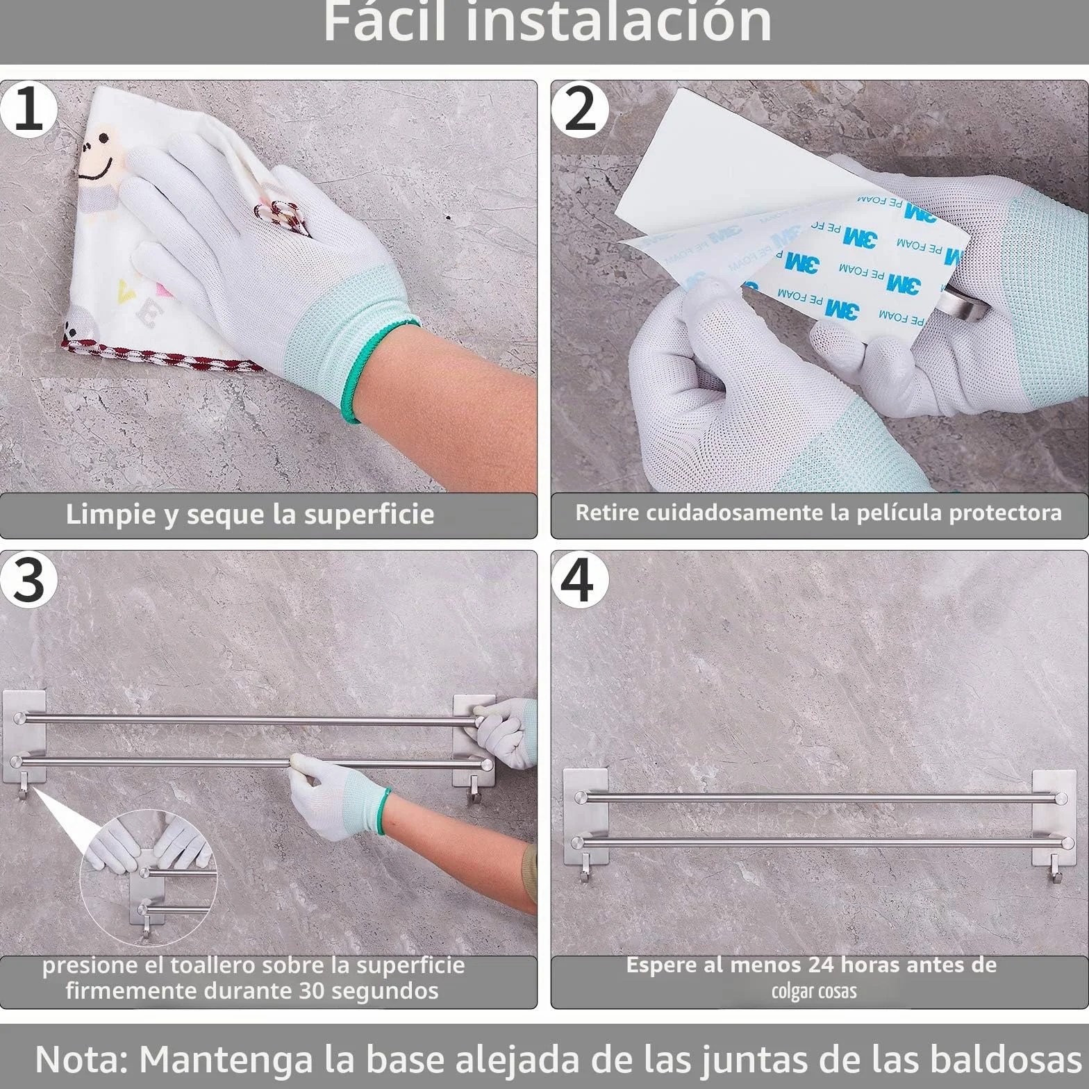 Vista Toallero de Baño sin Taladro con Fuerte Adhesivo 43.5CM Plata Acero Inoxidable Toallero de Baño Accesorio de Baño Accesorio de Baño sin Taladro para Baño y Cocina