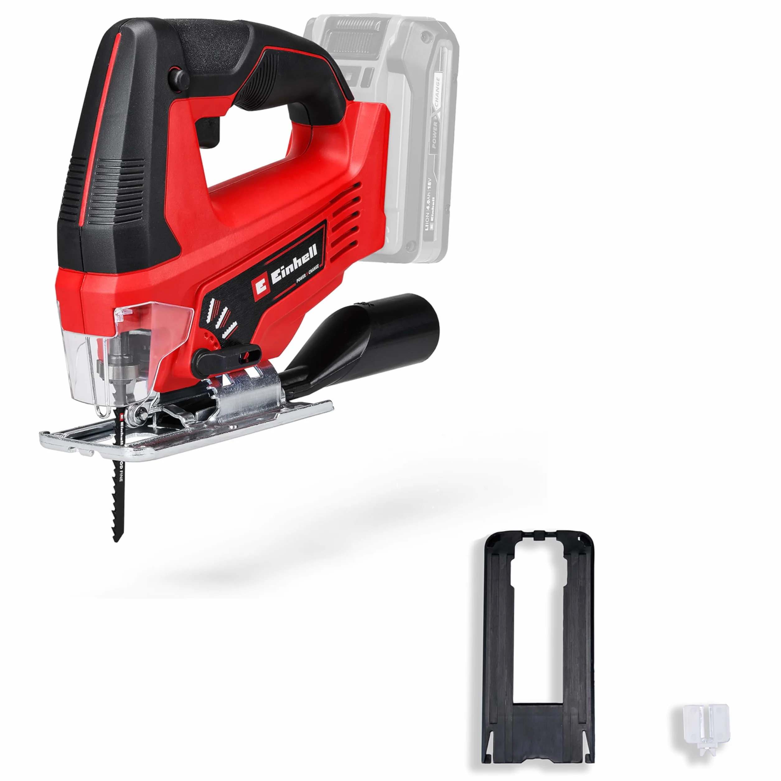 Einhell Sierra de calar a batería - TC-JS 18 Li - Solo Power X-Change. Litio-Ion, 18 V, incl. hoja de sierra de calidad KWB para madera, carrera pendular conmutable. No incluye cargador ni batería