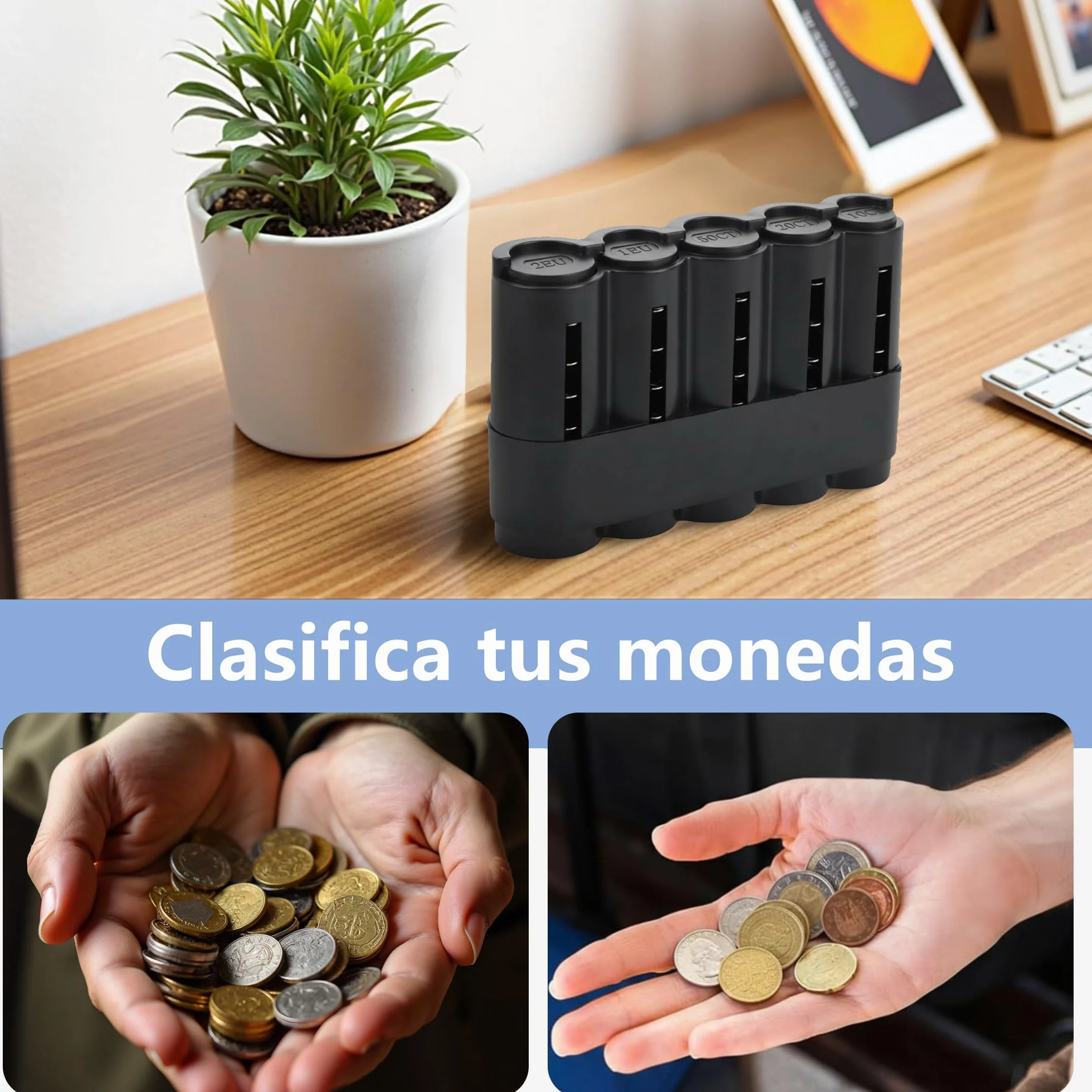 Portamonedas Clasificador Profesional Organizador de Monedas Duradero Negro