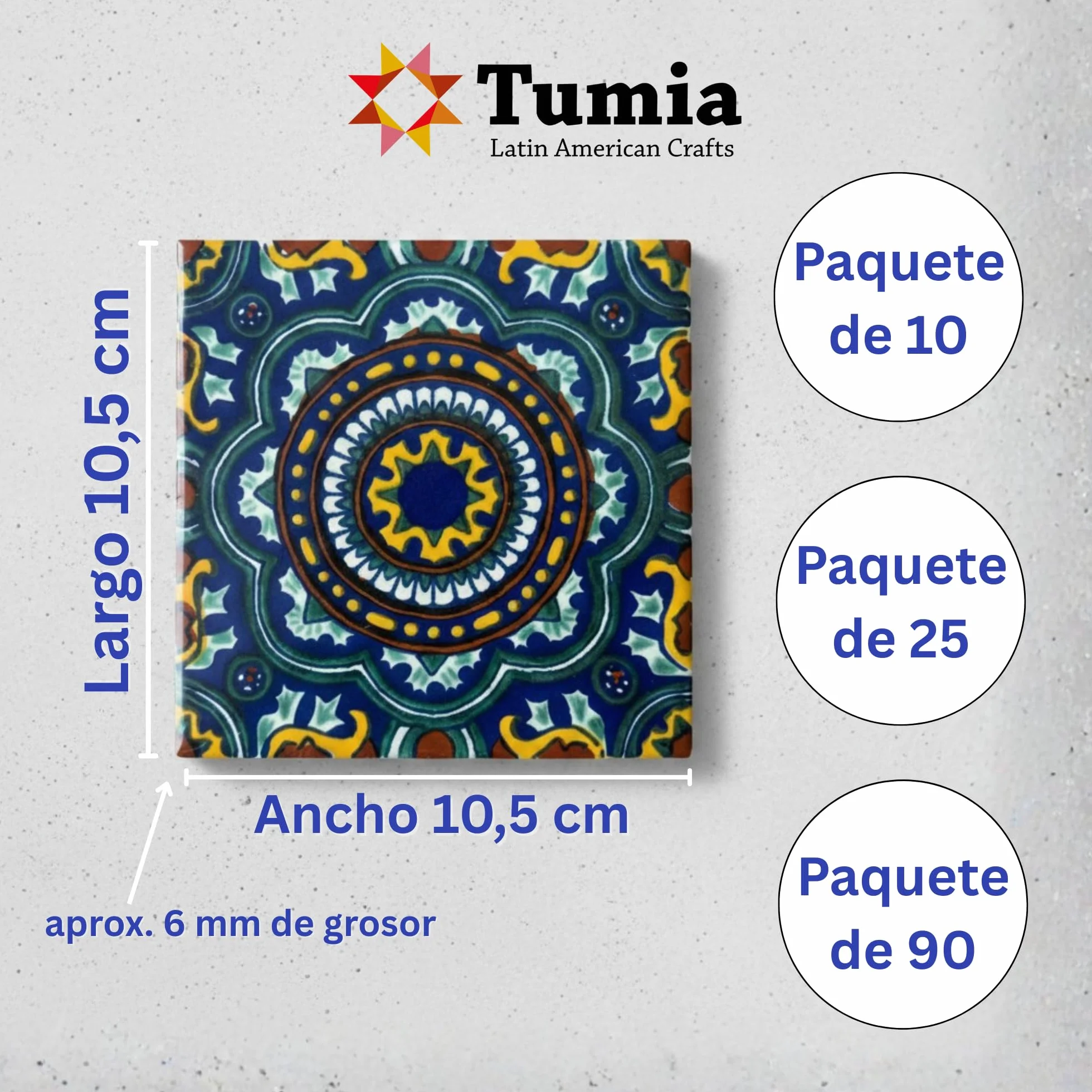 Tumia LAC Azulejos Mexicanos Artesanales de Talavera de 10.5cm