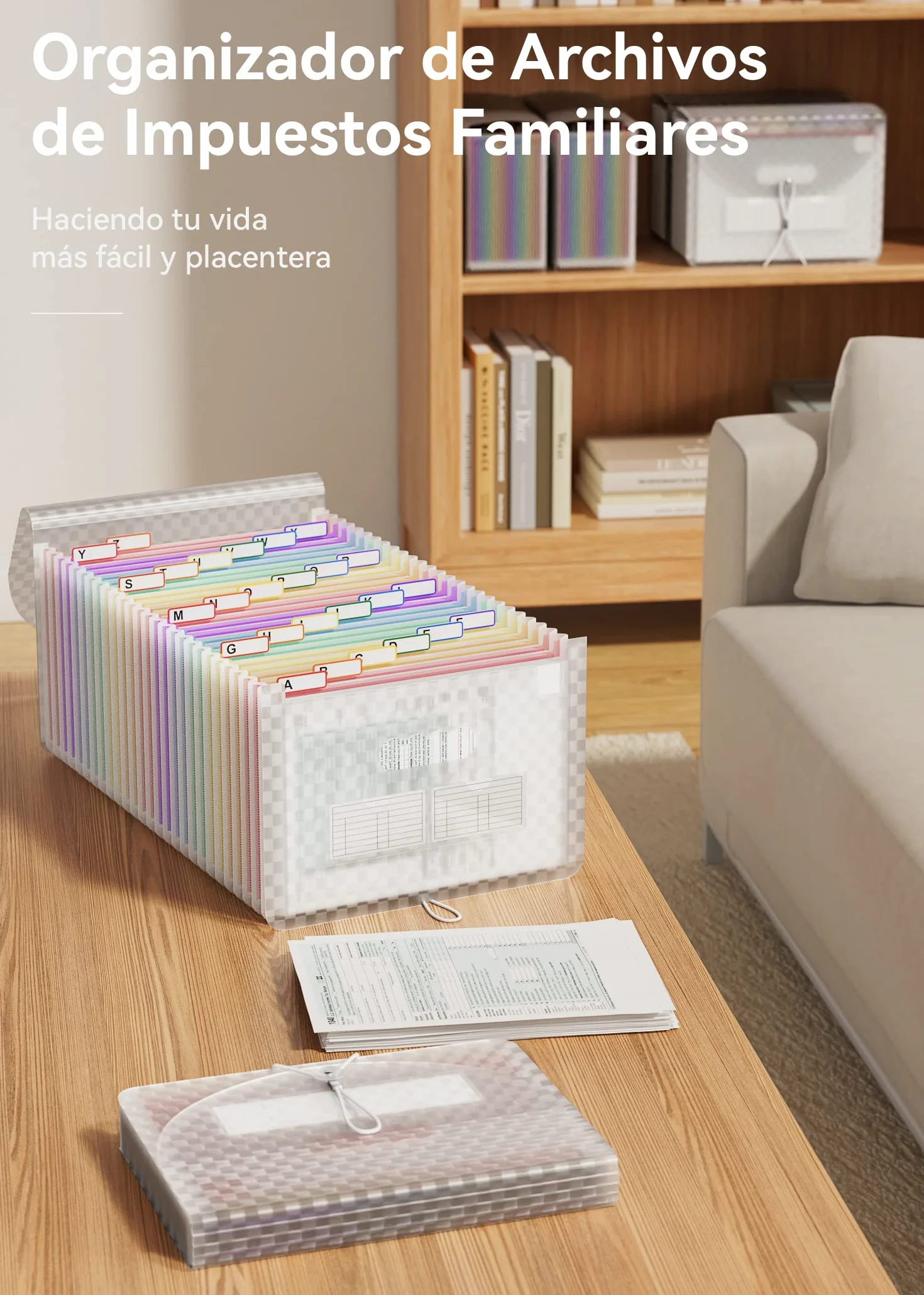 Carpeta Clasificadora de Acordeon A4 26 Bolsillos Plastico Archivador con Patron de Cuadricula Organizador Papeles Extensible Rosado