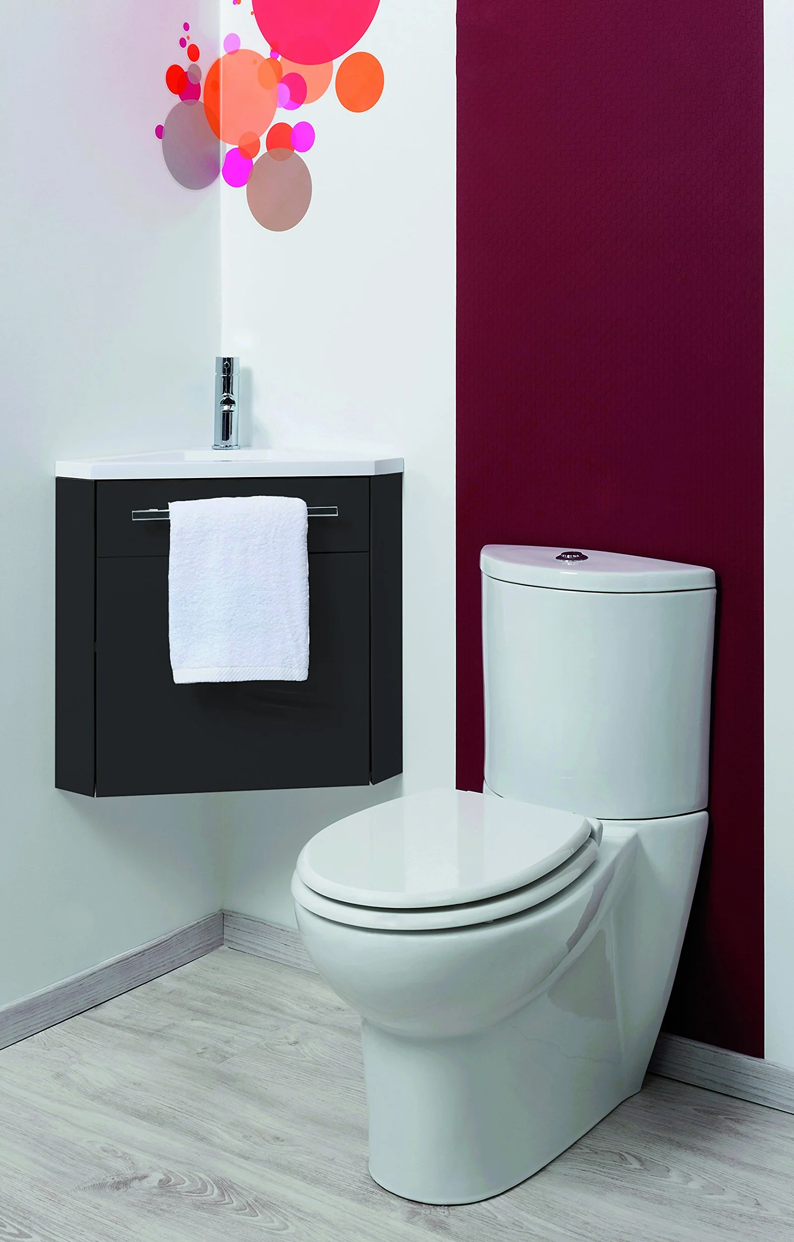 ONDÉE - Mueble de Lavabo Suspendido Colección Nino - Mueble de Esquina Compacto - Variedad de Colores - 1 Puerta - Cierre Suave - Instalación Reversible - Ancho 53cm - Acabado Lacado Gris