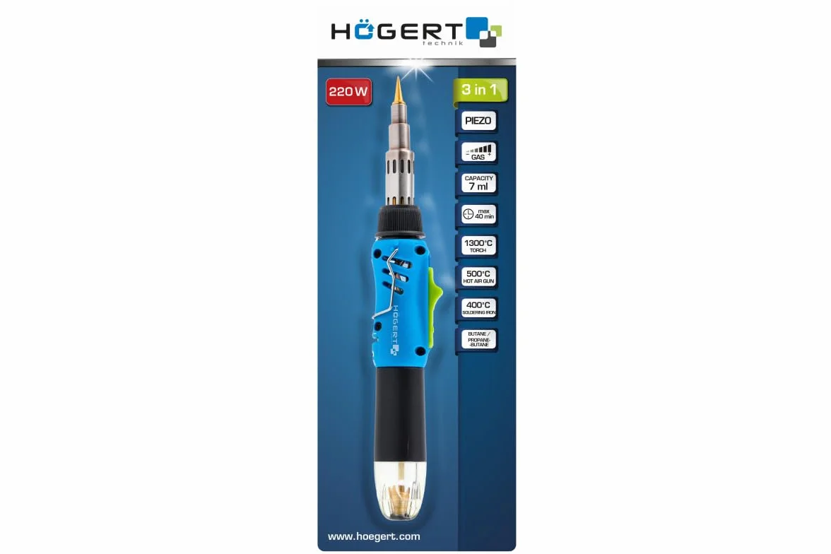 Hogert Technik HT2C401 Soldador de gas azul/negro