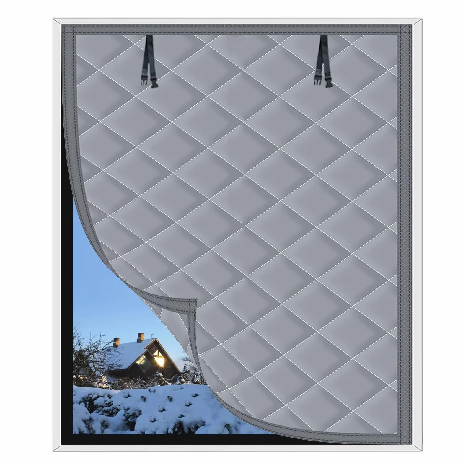 Kit de aislamiento para ventanas, Cubierta térmica para ventanas a prueba de viento y frío, Aislamiento de tela Oxford para ventanas en invierno(65x130cm,gris)