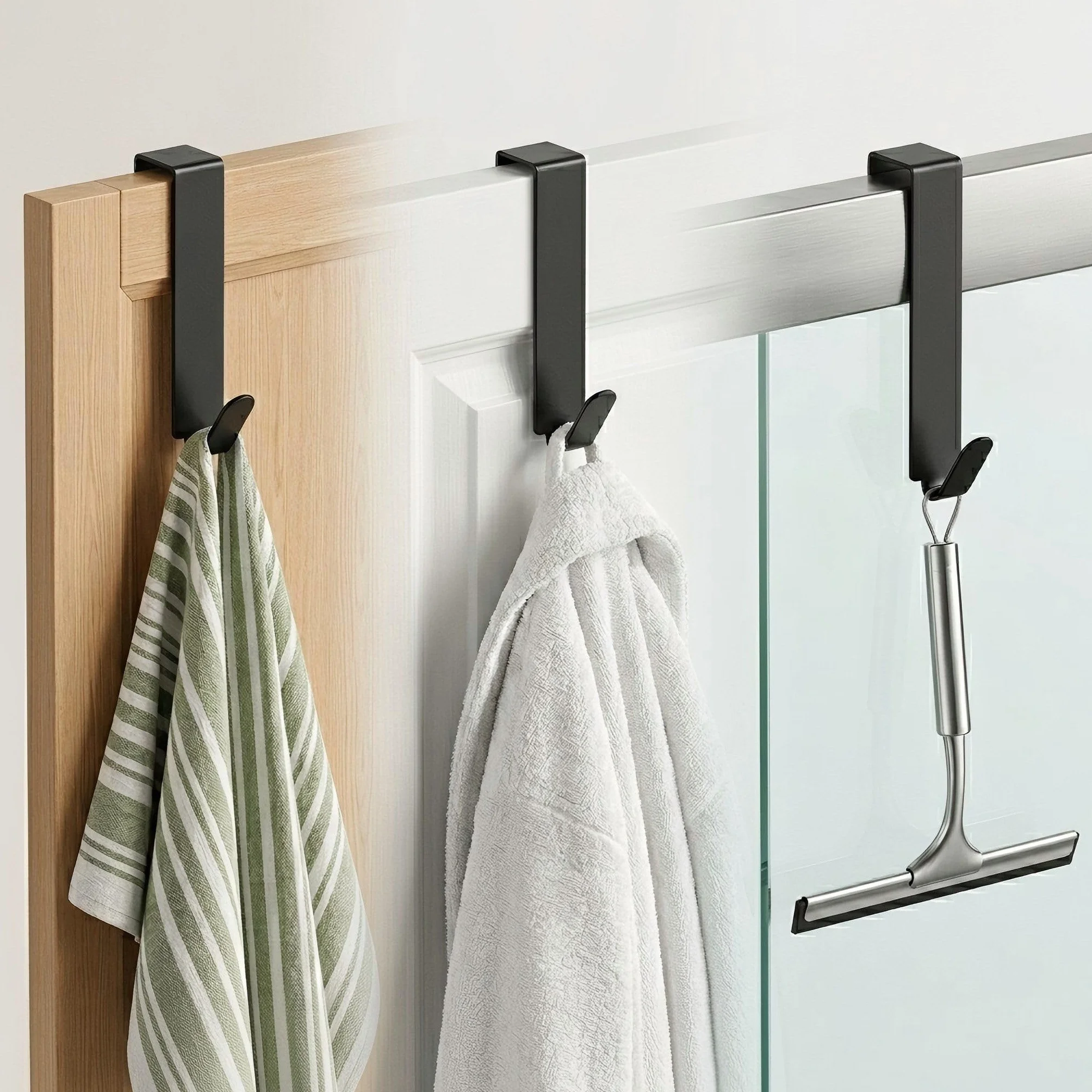 2 Piezas Gancho de DuchaNegros, Ganchos para Mampara de Ducha de Acero Inoxidable, Ganchos Mampara Ducha Puerta, Perchas Baño sin Taladro para Toallas Baño, Cristales de 0,6-1,7 cm de Grosor