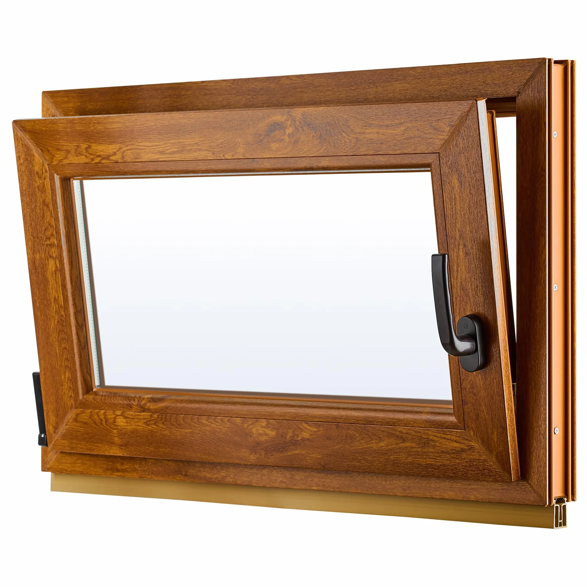 Ventana de PVC - Ventana de Plástico - Resistente a las Influencias Ambientales - Protección Contra Robo - Aislamiento Contra Ruido, Viento - Roble Dorado - 800x500cm - 4-16ar-4i