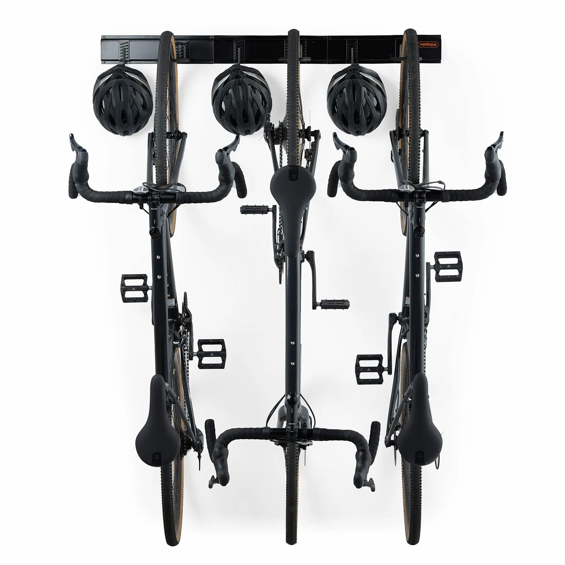 VonHaus Soporte de Bicicletas Pared Vertical – Colgador Pared 3 Bicis y 3 Cascos – Cuelga Bicis de Pared para Organizar Garaje – Soporte de Pared Bicicletas de Montaña o Carretera